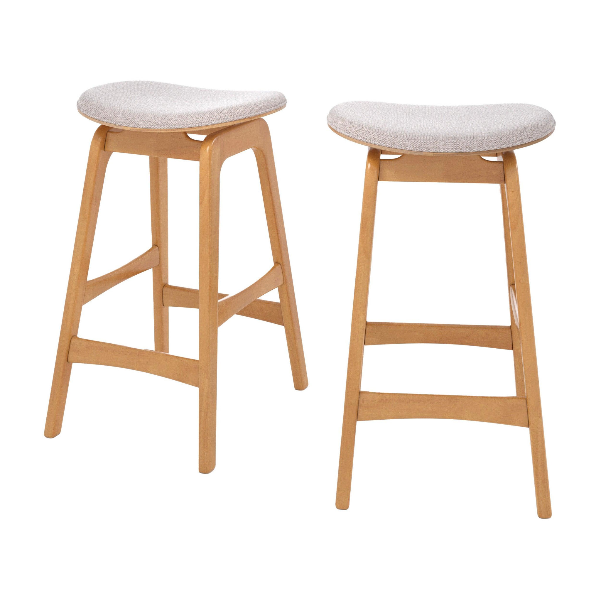 Voir la diapositive 1 : MAISON PAVANE Lot de 2 tabourets pour îlot central 65,5 cm en bois et tissu beige-Jude