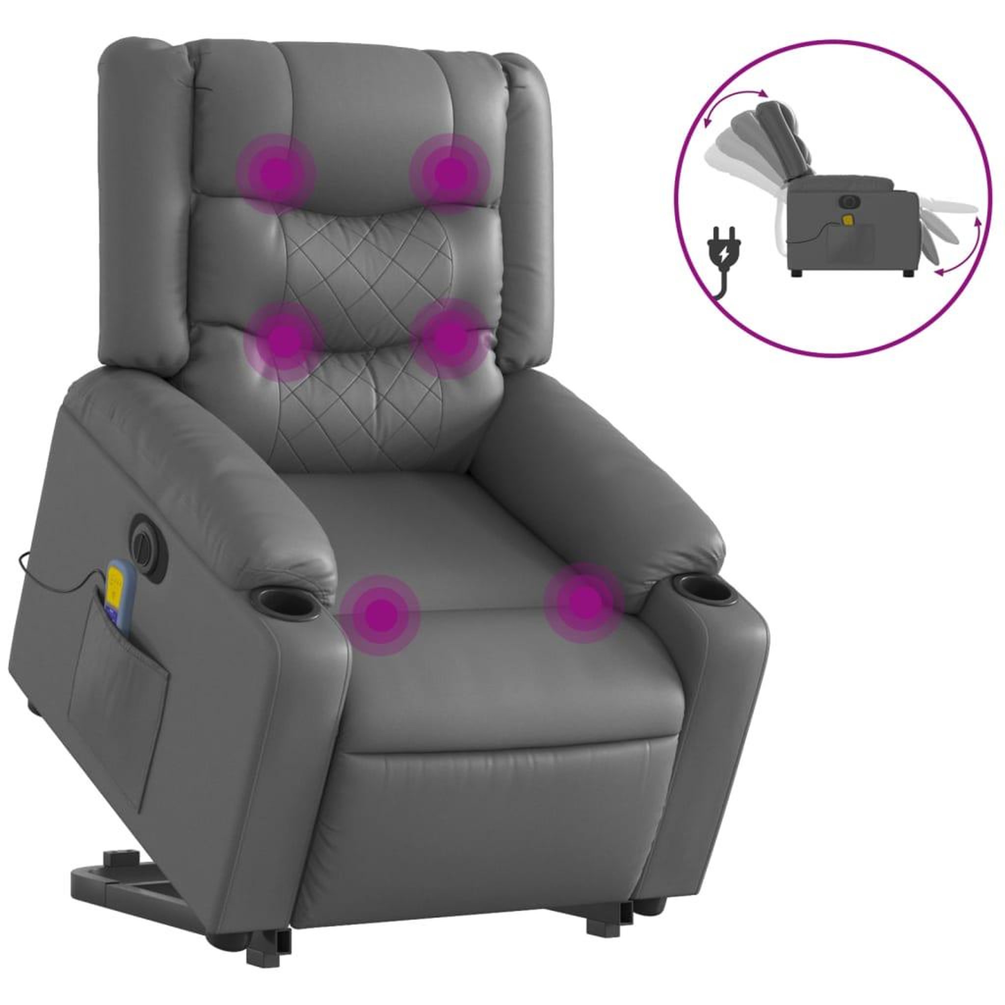 Voir la diapositive 2 : VIDAXL Fauteuil inclinable de massage electrique gris similicuir