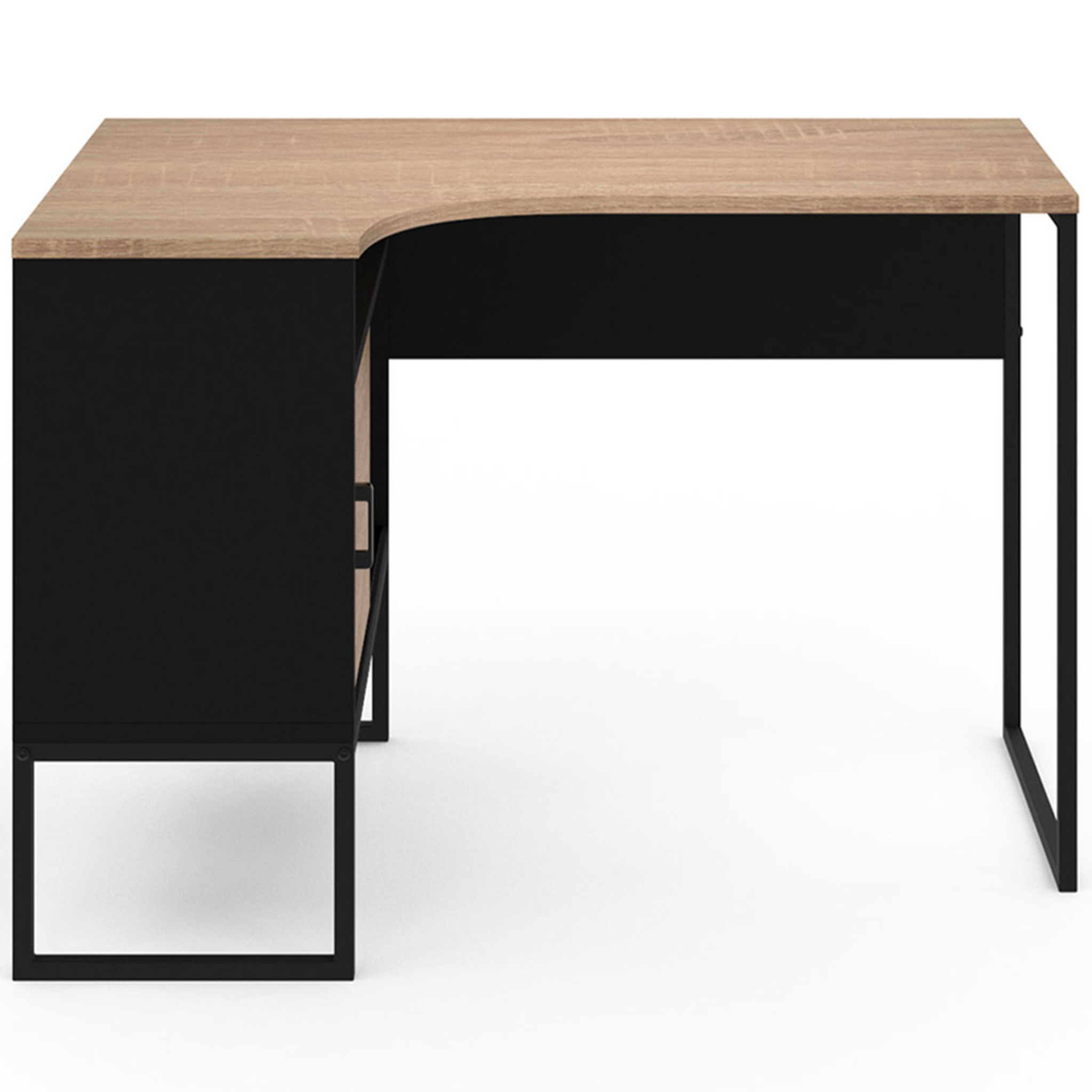 Voir la diapositive 3 : ID MARKET Bureau d'angle rob noir et façon hêtre niche de rangement et porte design industriel