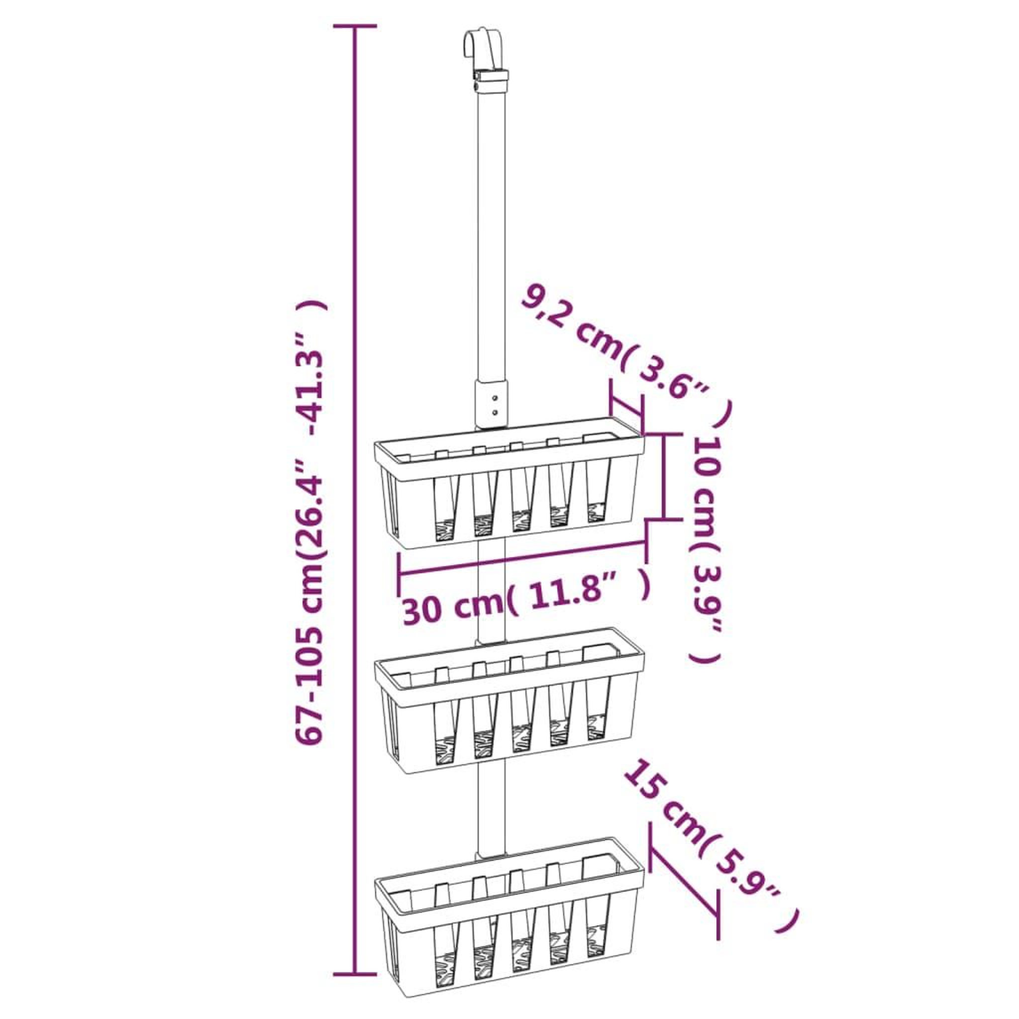Voir la diapositive 6 : VIDAXL Etagere de douche suspendue 30x15x(67-105) cm aluminium