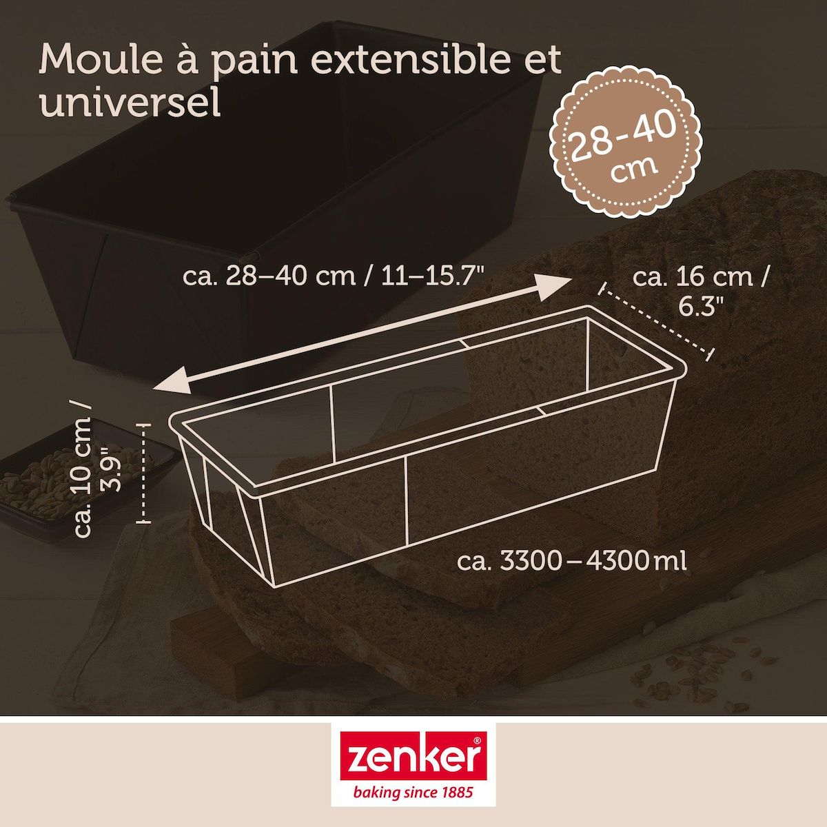 ZENKER Set pâtisserie avec grand moule à cake extensible, 2 bols à mixer, verre mesureur et spatule Zenker