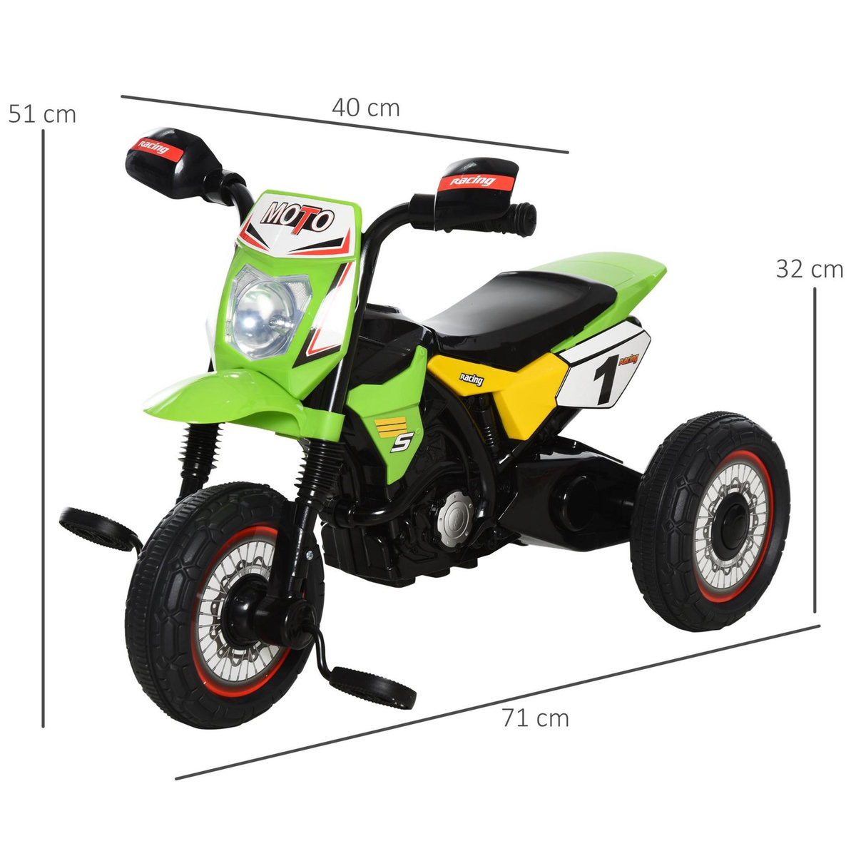HOMCOM Tricycle enfants moto cross effets musicaux et lumineux coffre rangement