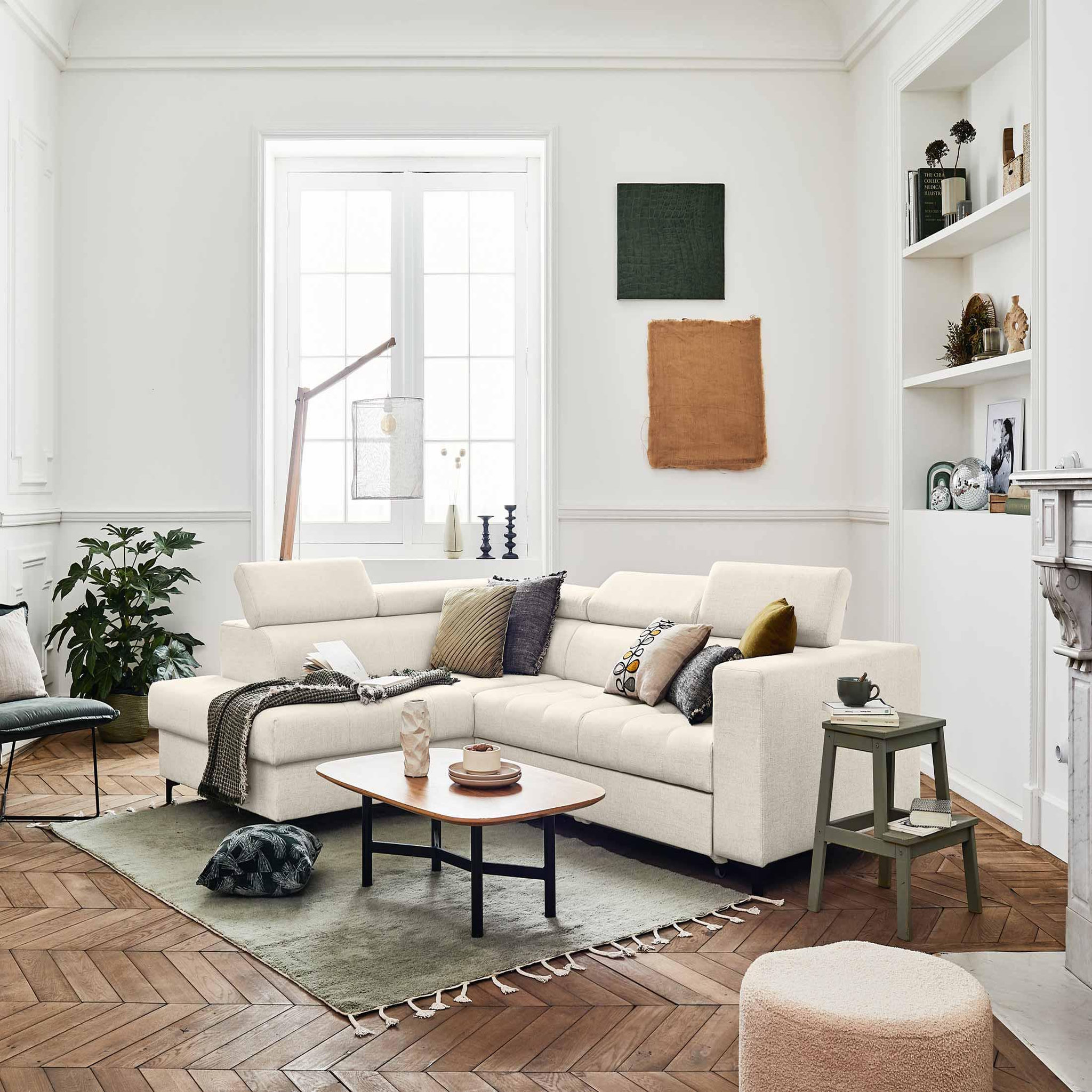 Voir la diapositive 6 : LISA DESIGN Olinda - canapé d'angle gauche - 5 places - convertible avec coffre et têtières réglables - en tissu