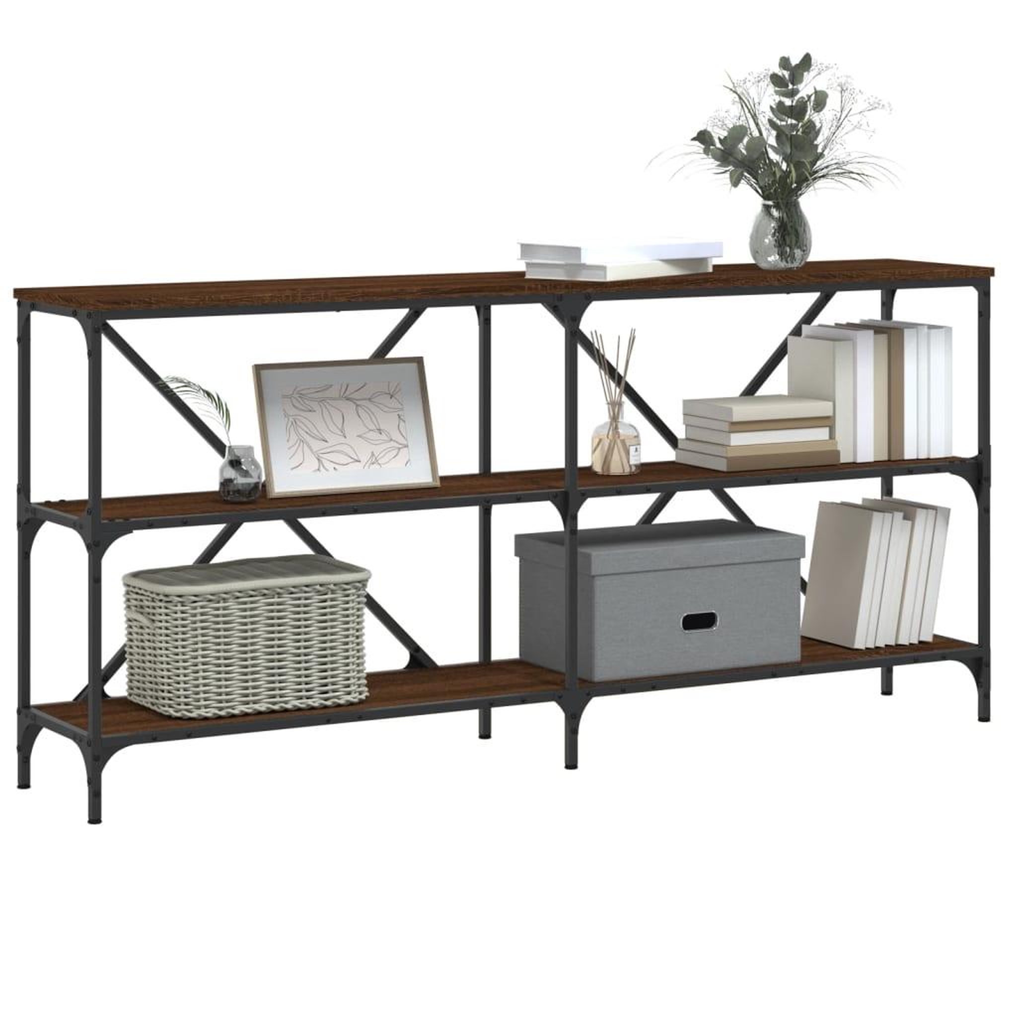 Voir la diapositive 3 : VIDAXL Table console chene marron 160x30x75cm bois d'ingenierie et fer