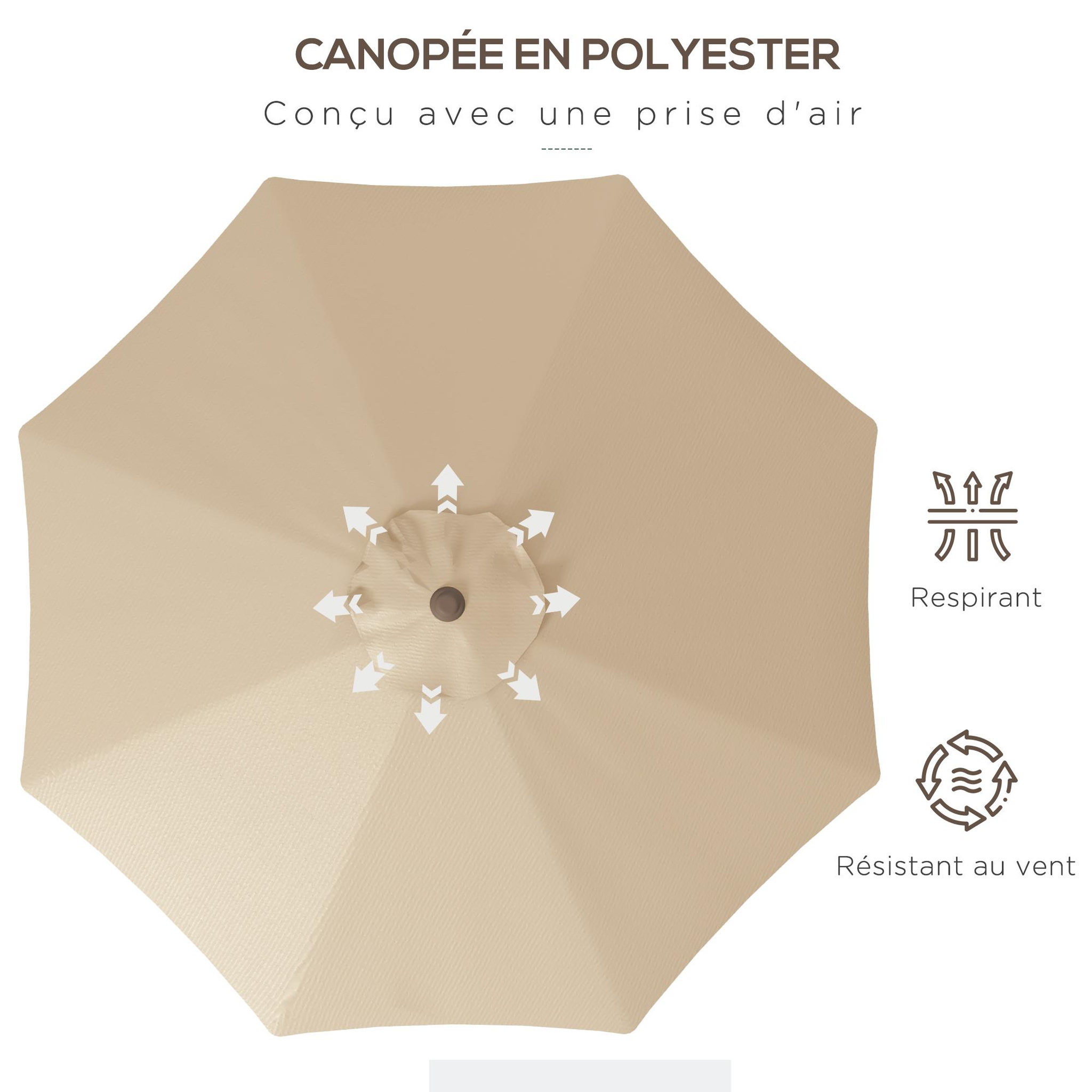 Voir la diapositive 5 : OUTSUNNY Parasol inclinable de jardin Ø 2,63 m métal polyester beige