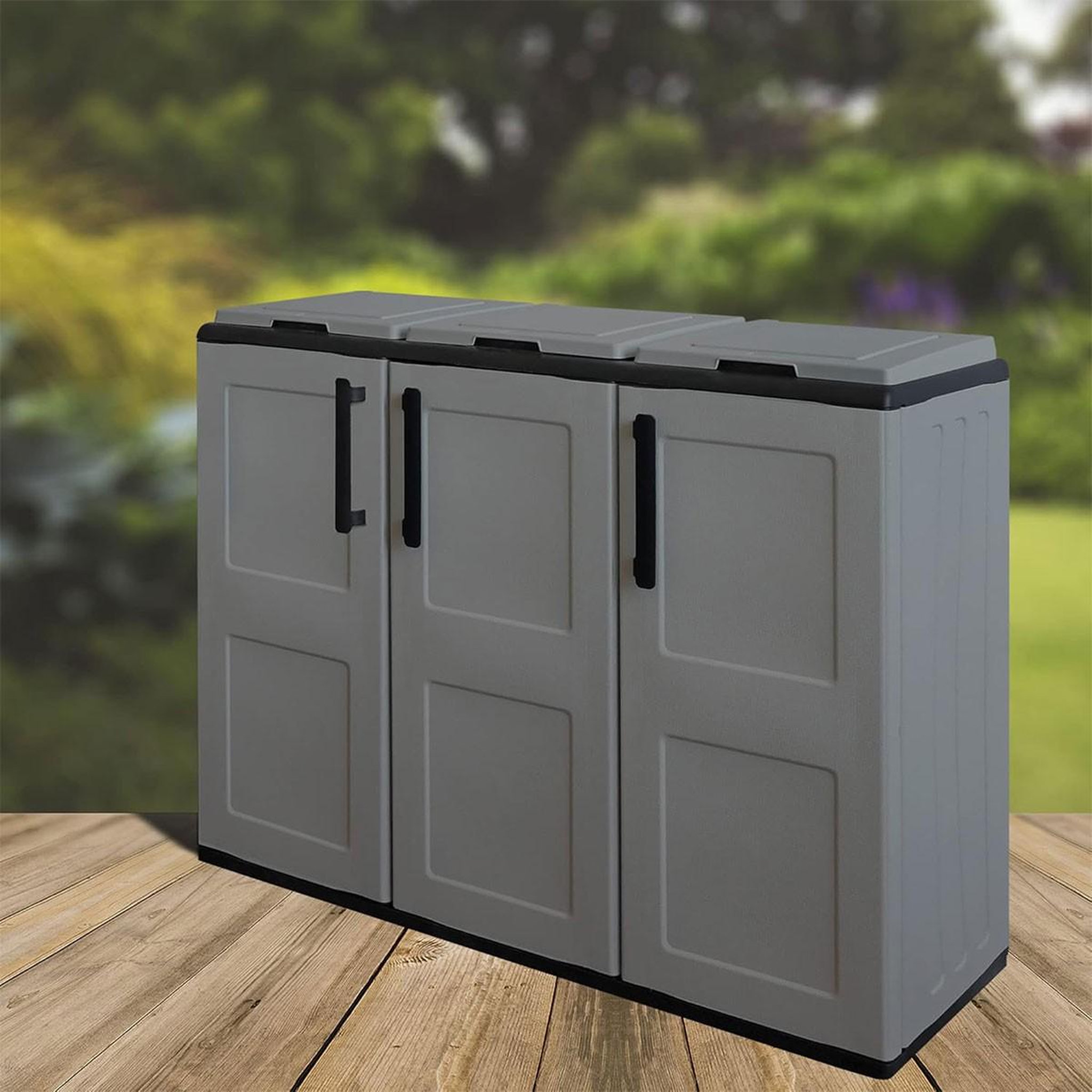 Voir la diapositive 3 : INTEC Armoire de tri selectif 3 sacs gris - meuble de recyclage int / ext - dimensions 102 x 37 x 84 cm - intec
