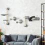 Voir la diapositive 2 : PAWHUT Mur d'escalade pour chat - arbre à chat design mural - griffoirs, plateformes, panier, hamac, jeux boules - gris