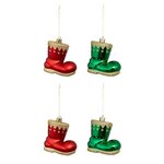 ATMOSPHERA Lot de 4 Sujets de Noël  Botte Lutin  8cm Rouge & Vert
