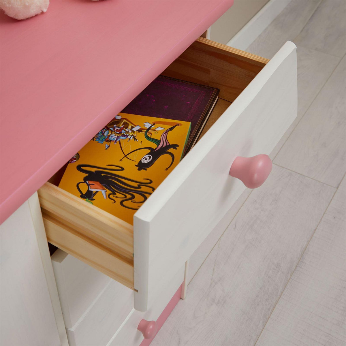 IDIMEX Commode RONDO en pin massif, 4 tiroirs et 1 porte