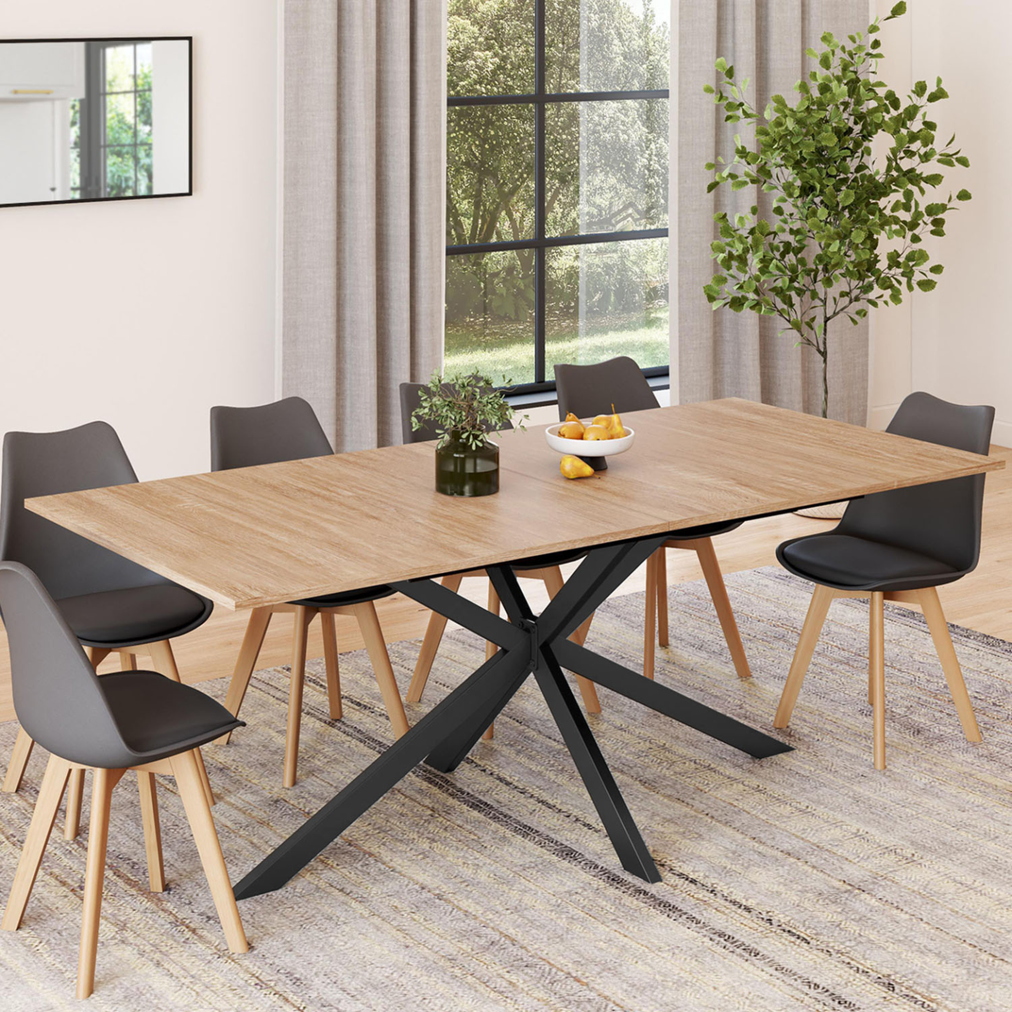 Voir la diapositive 2 : ID MARKET Table à manger rectangle alix 10 personnes pied araignée bois et noir 200 cm