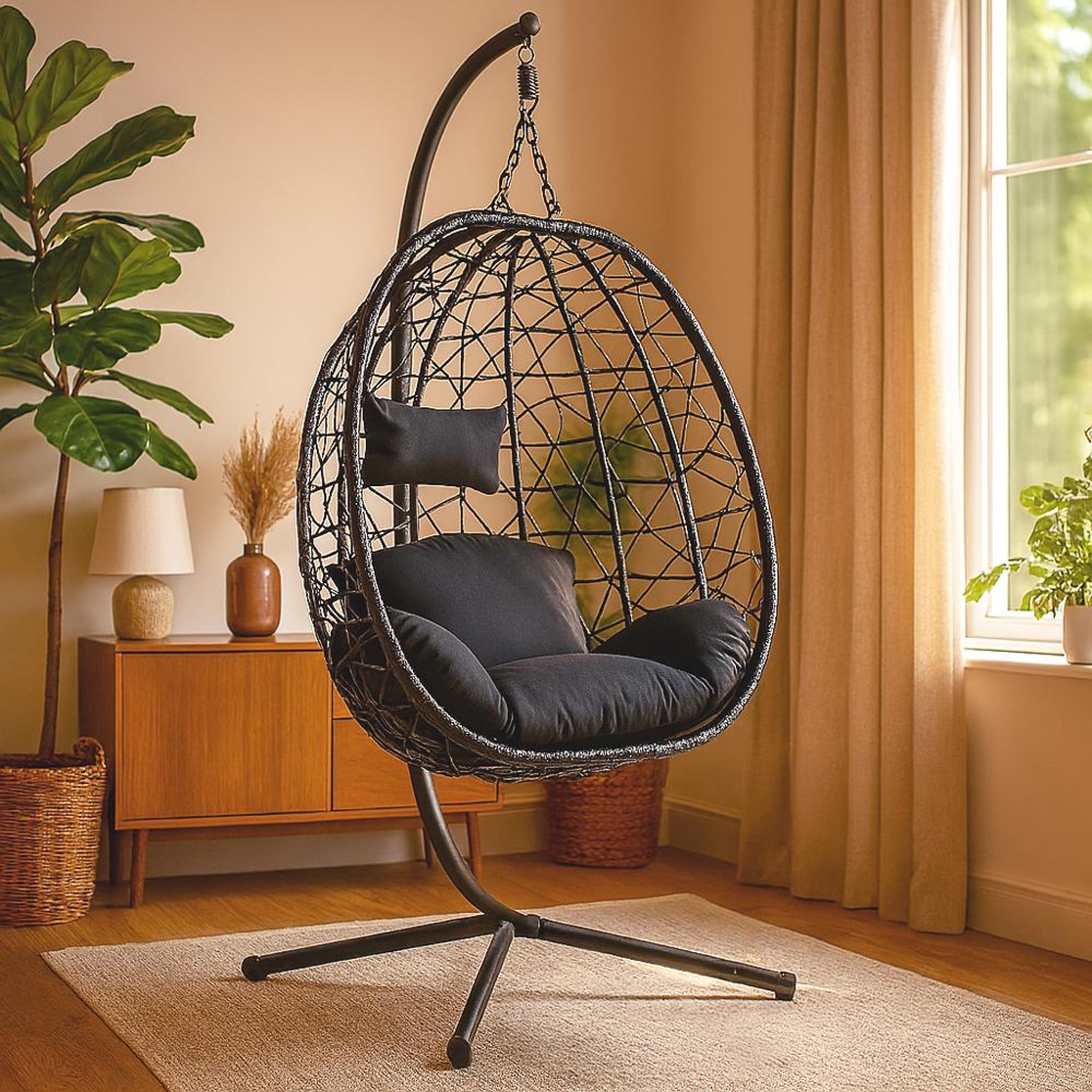 Voir la diapositive 5 : CONCEPT USINE Fauteuil suspendu effet rotin noir cuzco