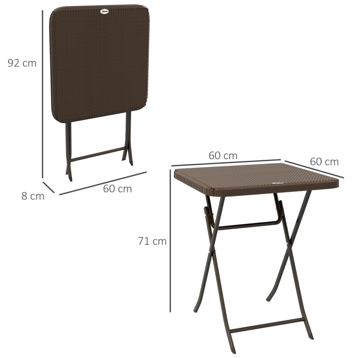 OUTSUNNY Table de jardin pliante table de camping pliable dim. 60L x 60l x 71H cm acier époxy HDPE aspect rotin tressé marron