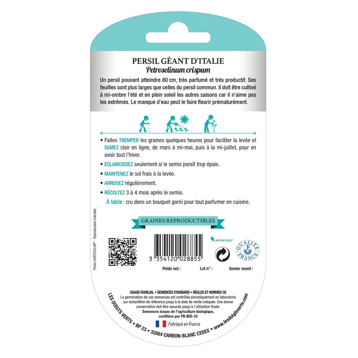 LES DOIGTS VERTS Graines persil géant d'Italie BIO Les Doigts Verts