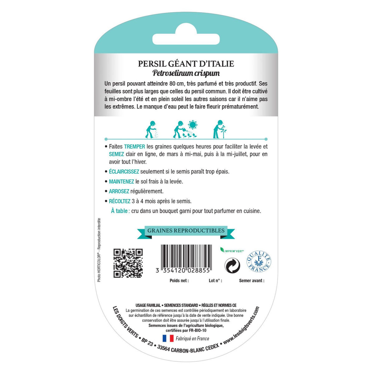 LES DOIGTS VERTS Graines persil géant d'Italie BIO Les Doigts Verts