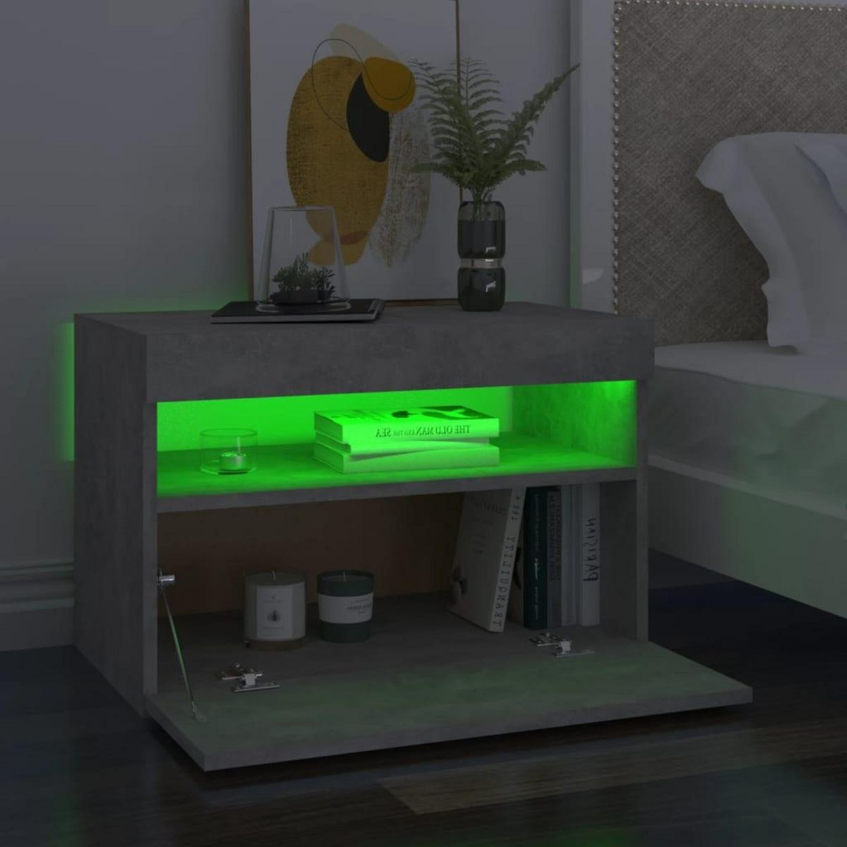 VIDAXL Table de chevet avec lumieres LED gris beton 60x35x40 cm