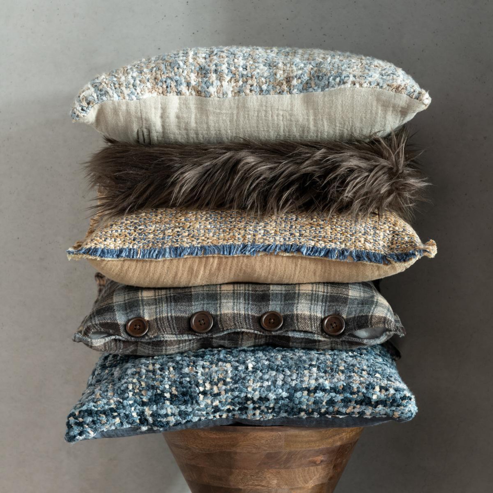 Voir la diapositive 3 : J-LINE Coussin en tweed  cosy  45x45cm bleu & blanc