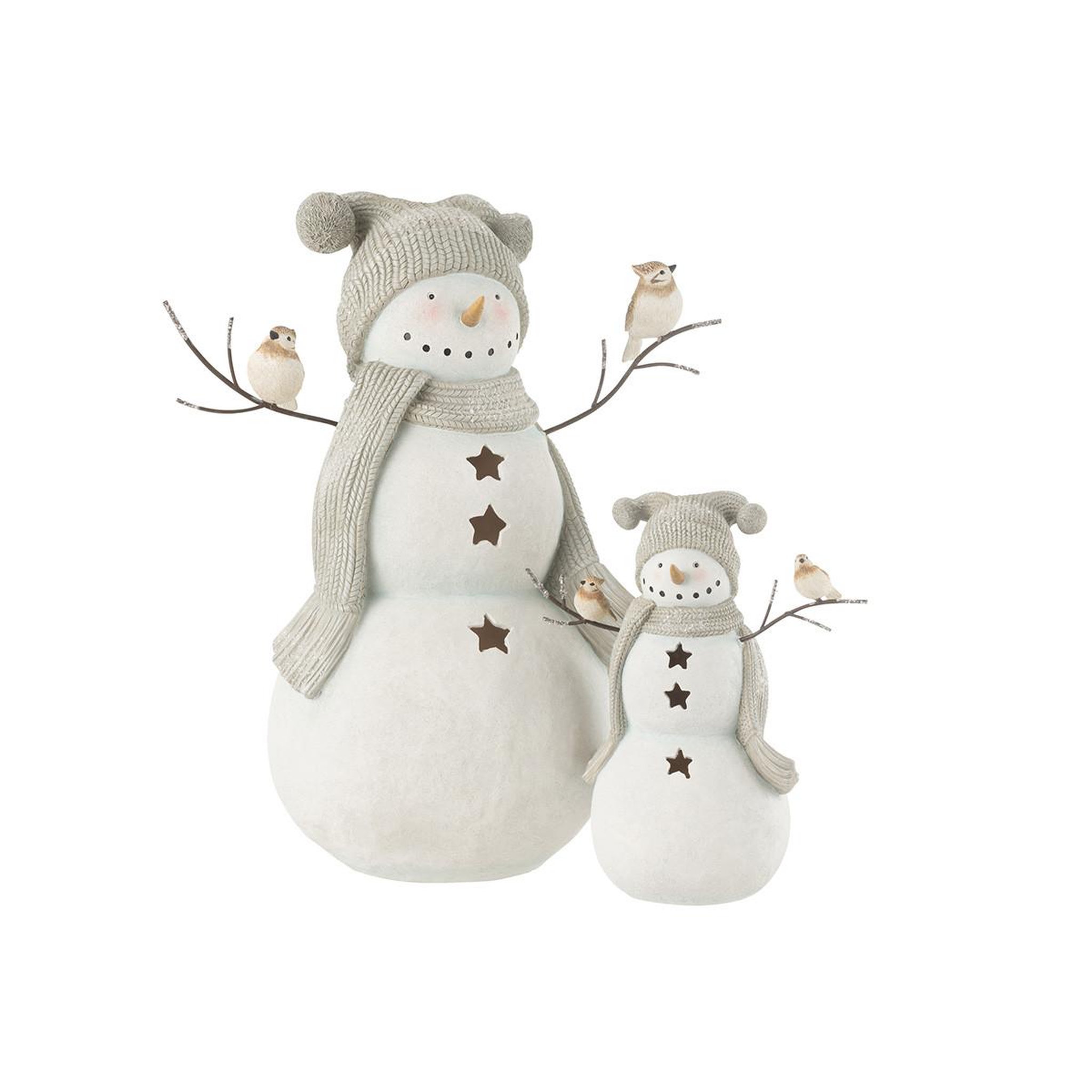 Voir la diapositive 4 : J-LINE Bonhomme de neige déco  oiseaux  50cm blanc