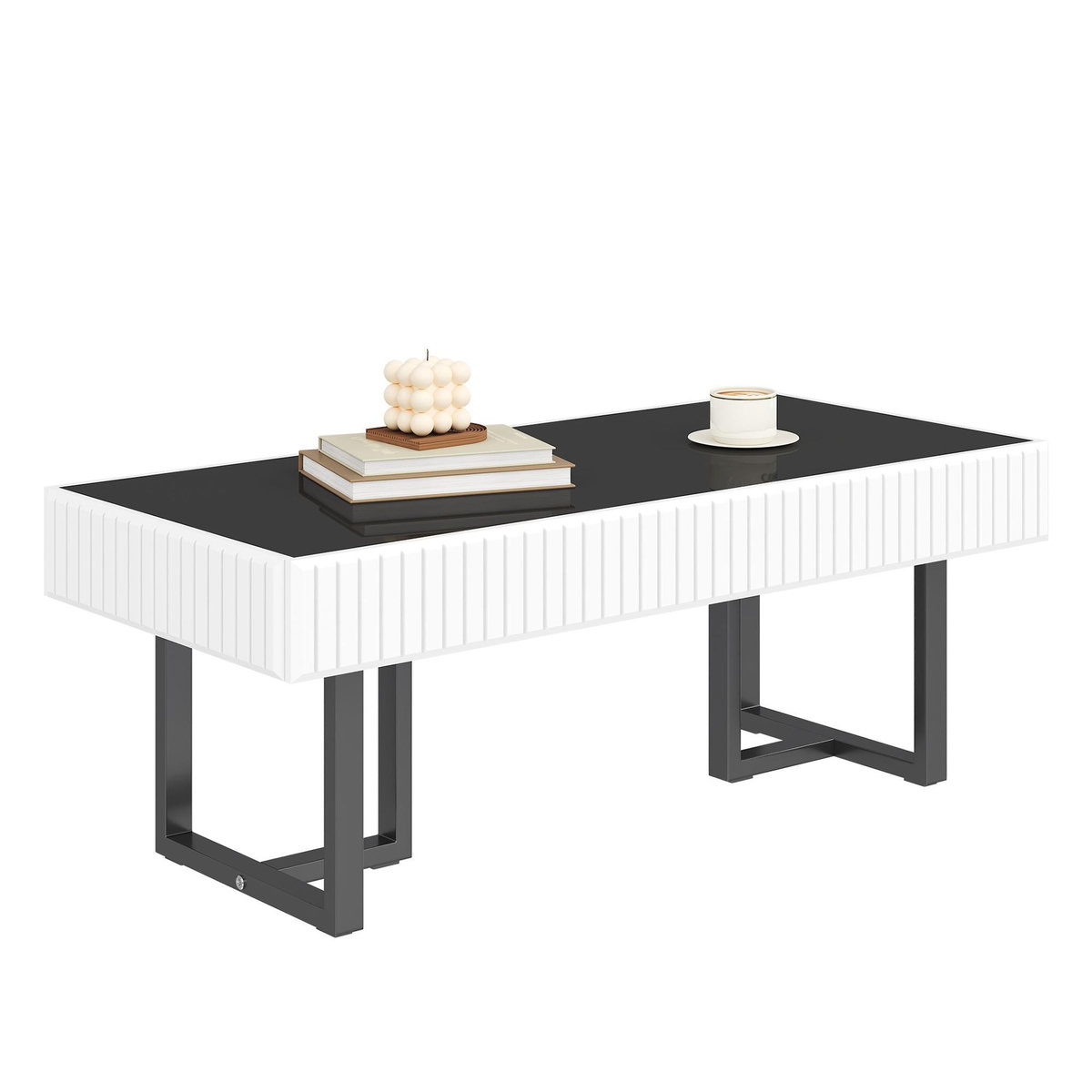 MERAX Table basse rectangulaire blanc+noir - 50,5x110 cm mdf