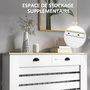 Voir la diapositive 6 : HOMCOM Cache-radiateur design panneau avec tiroirs - grille d'aération horizontale à lattes - dim. 111L x 19l x 95H cm - MDF effet bois clair blanc