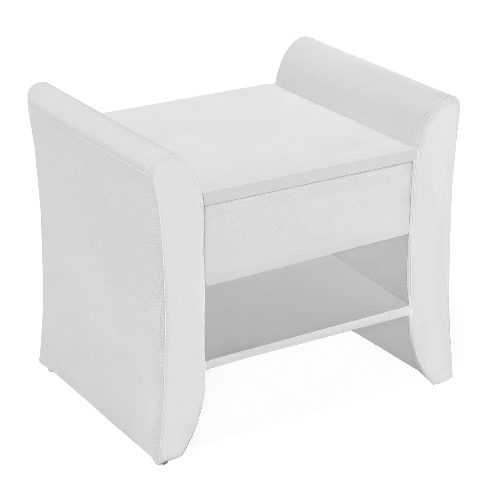Voir la diapositive 1 : CONCEPT USINE Table de chevet en simili blanc avec 1 tiroir et 1 étagère linden