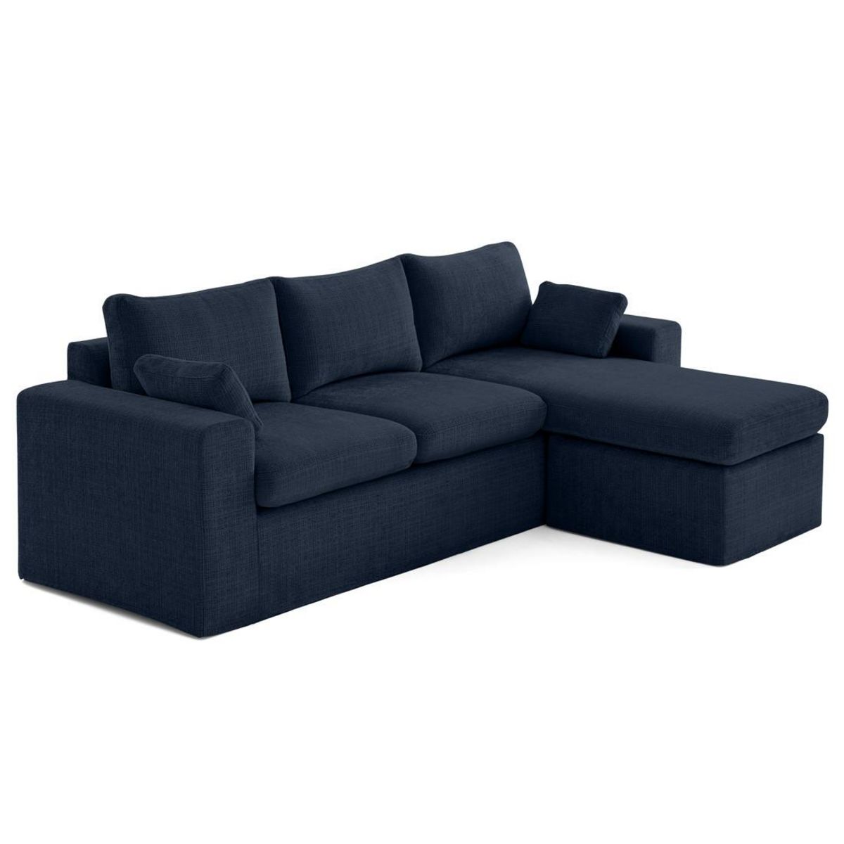 LISA DESIGN Calgary - canapé d'angle déhoussable et modulable 3 places + 1 pouf en velours texturé