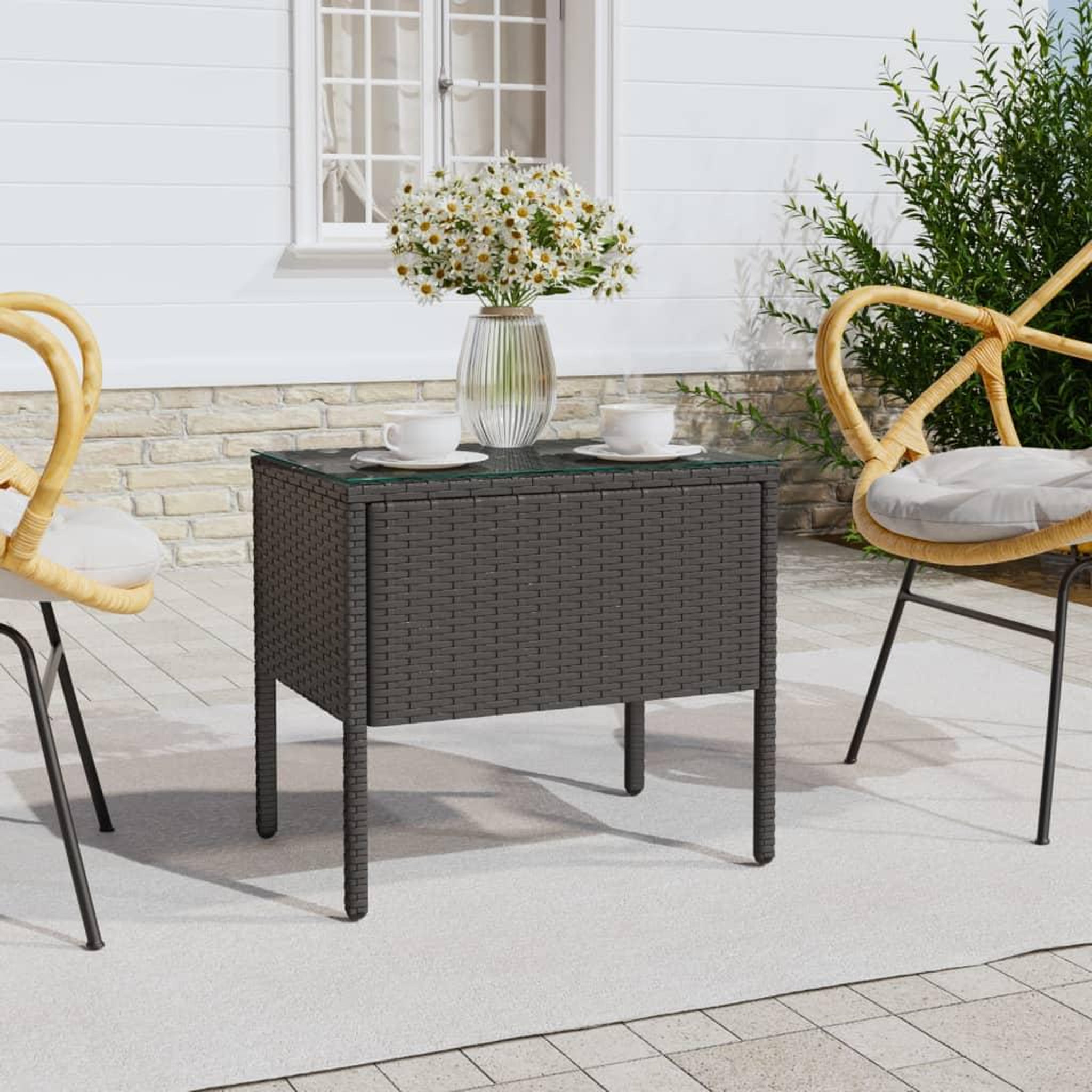 Voir la diapositive 1 : VIDAXL Table d'appoint noir 53x37x48 cm poly rotin et verre trempe