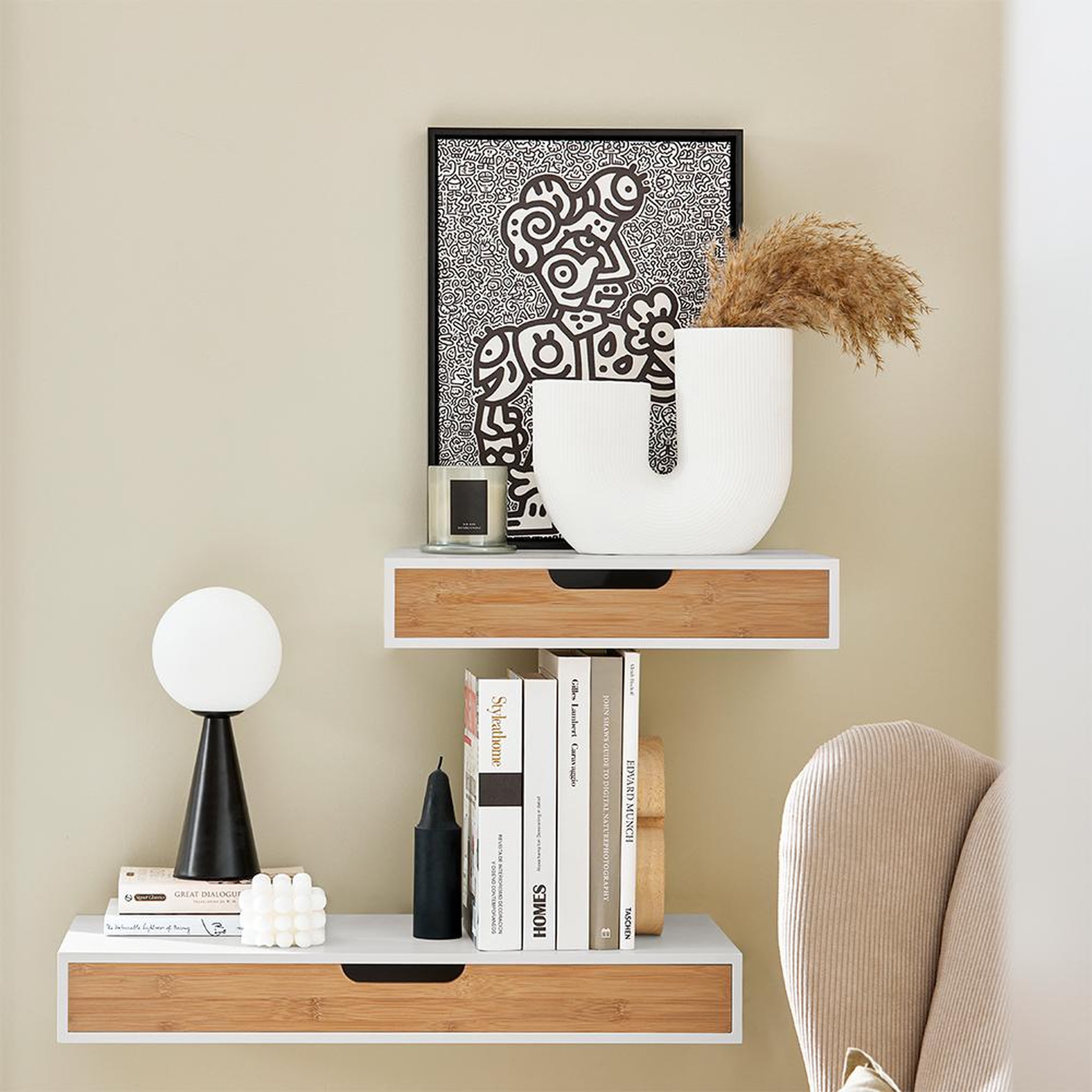 Voir la diapositive 4 : SOBUY Étagère Murale avec Tiroir Blanc 40x25x8cm FRG92-WNX2
