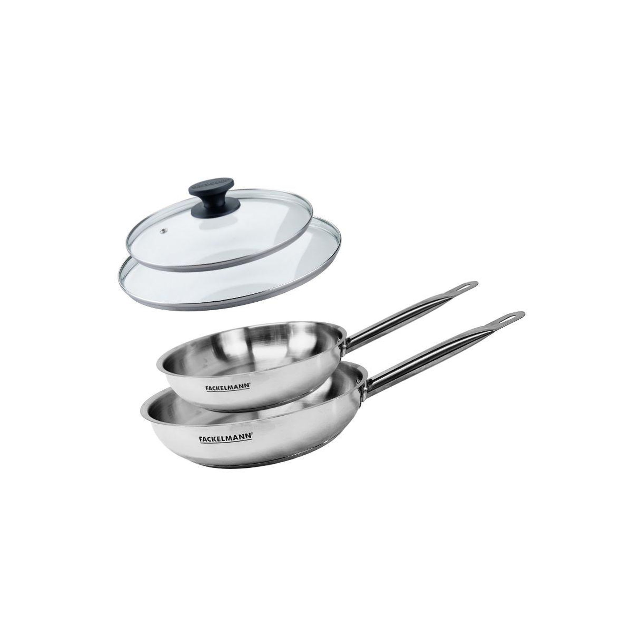 Fackelmann Set de 2 poêles 20 et 24 cm en inox et 2 couvercles en verre fackelmann eterna