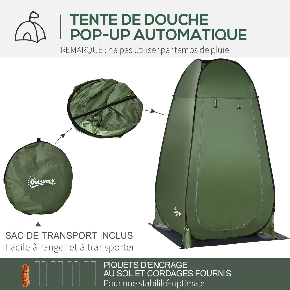 OUTSUNNY Tente de douche pliable pop-up automatique instantanée cabinet de changement camping polyester vert