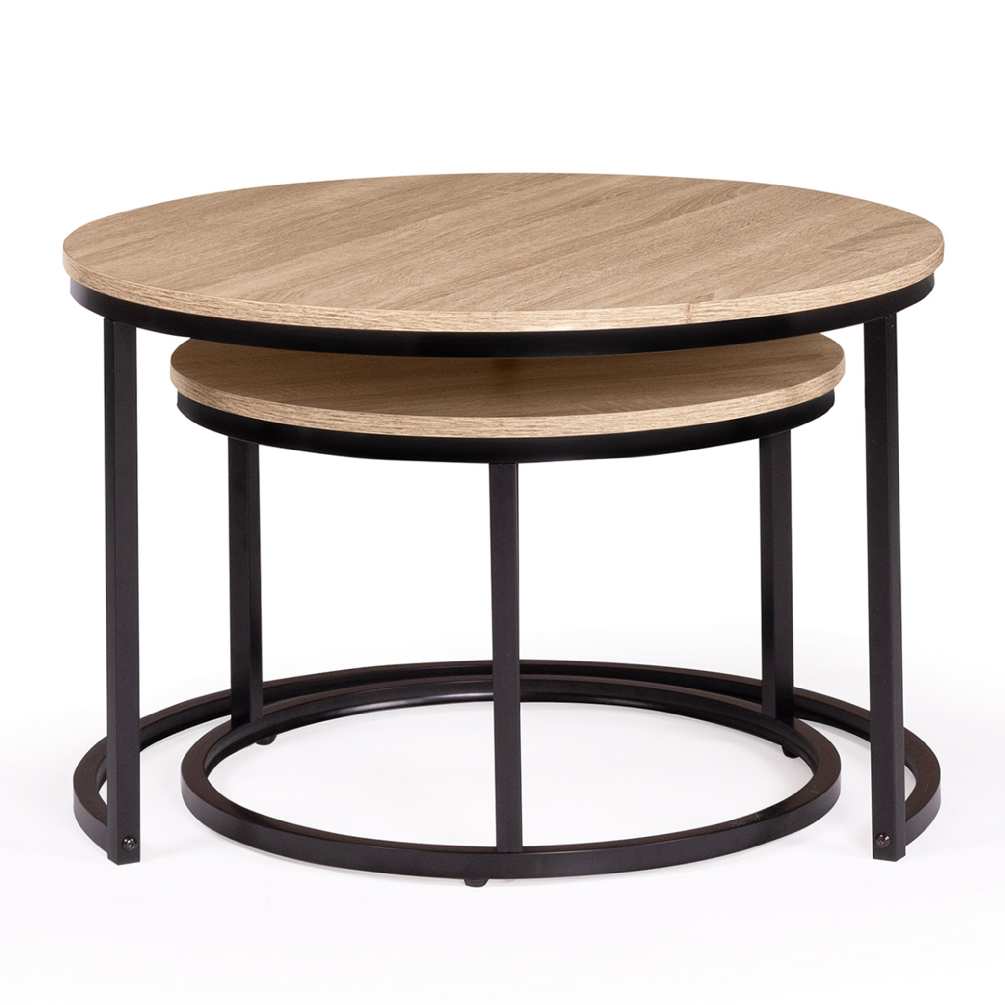 Voir la diapositive 3 : ID MARKET Lot de 2 tables basses gigognes detroit rondes 54/70 design industriel