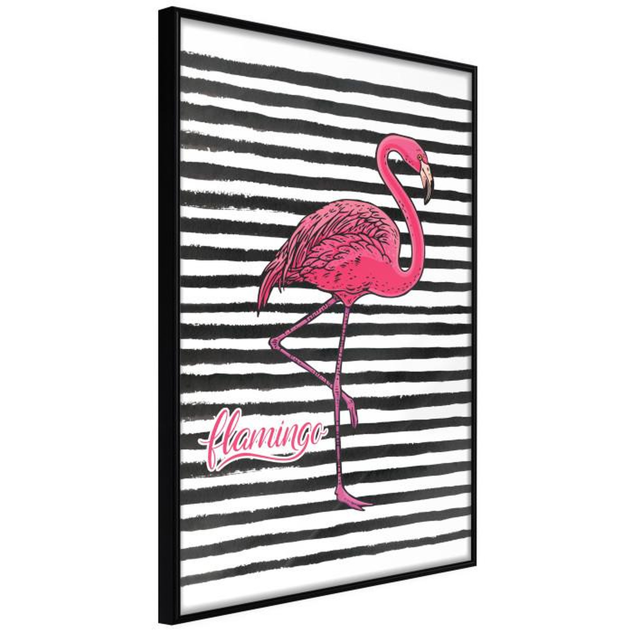 Paris Prix Affiche Murale Encadrée  Flamingo on Striped Background. Coloris disponibles : Noir, Jaune