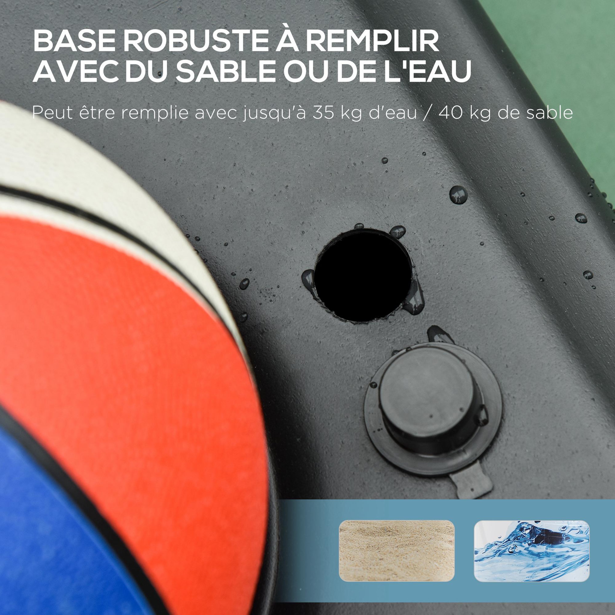 Voir la diapositive 5 : HOMCOM Panier de Basket-Ball sur pied avec poteau panneau - base de lestage sur roulettes - hauteur réglable 5 niveaux 2,45-2,95 m - acier HDPE noir rouge