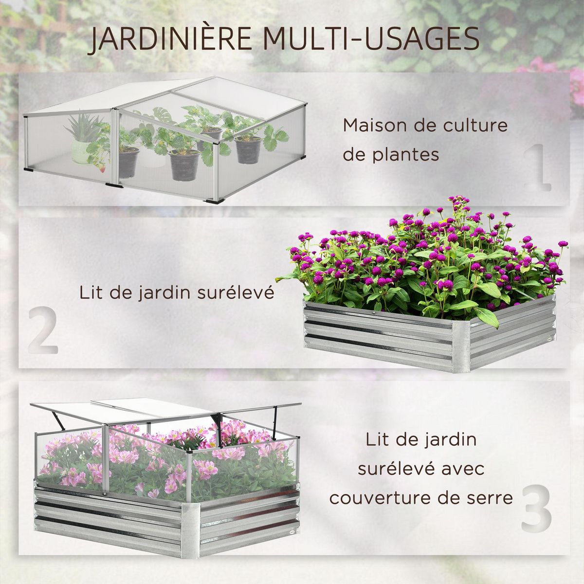 OUTSUNNY Mini serre de jardin carré potager 2 lucarnes dim. 126L x 107l x 67H cm alliage alu. acier galvanisé ondulé polycarbonate