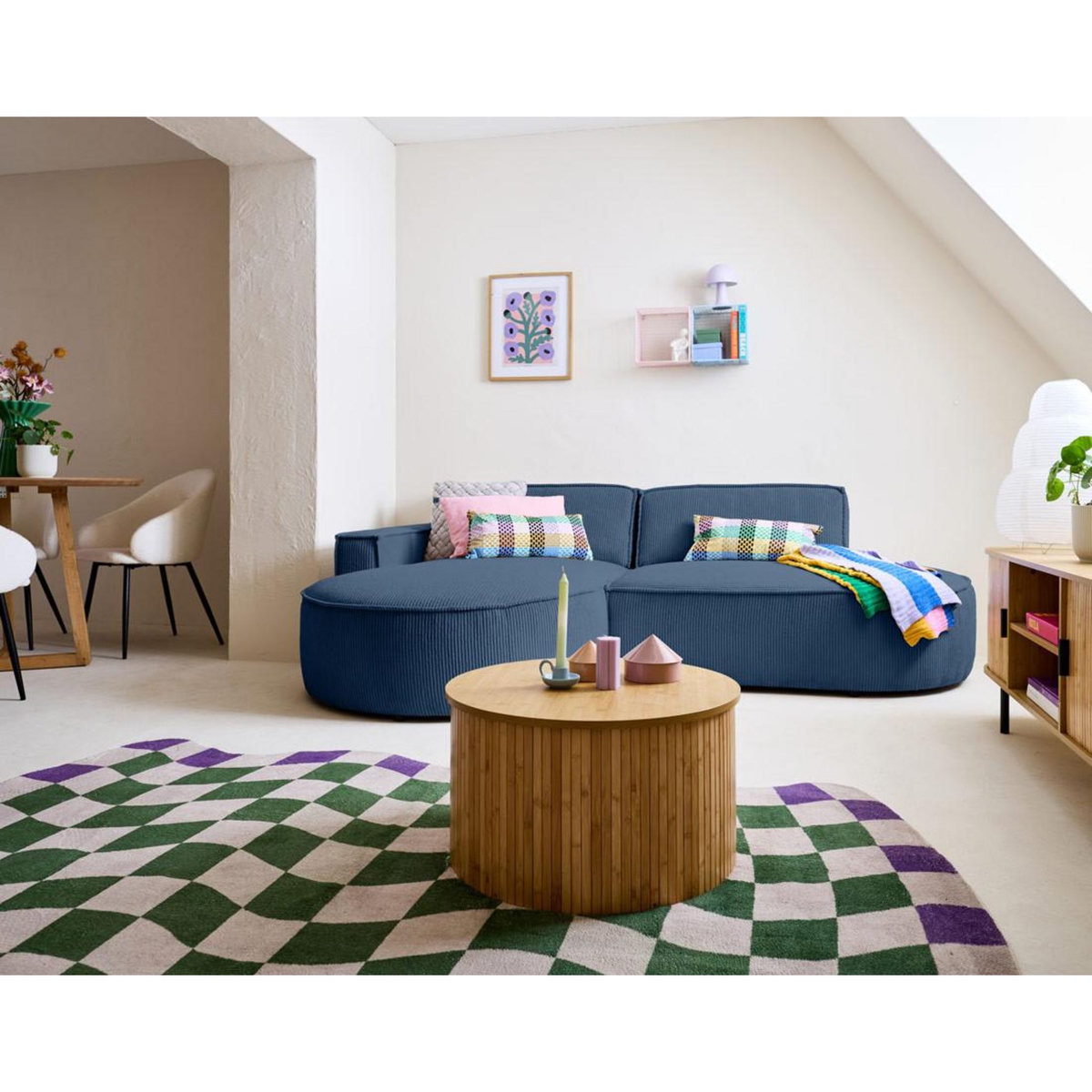 LISA DESIGN Spiaggia - canapé d'angle gauche - forme arrondie - 4 places - en velours côtelé