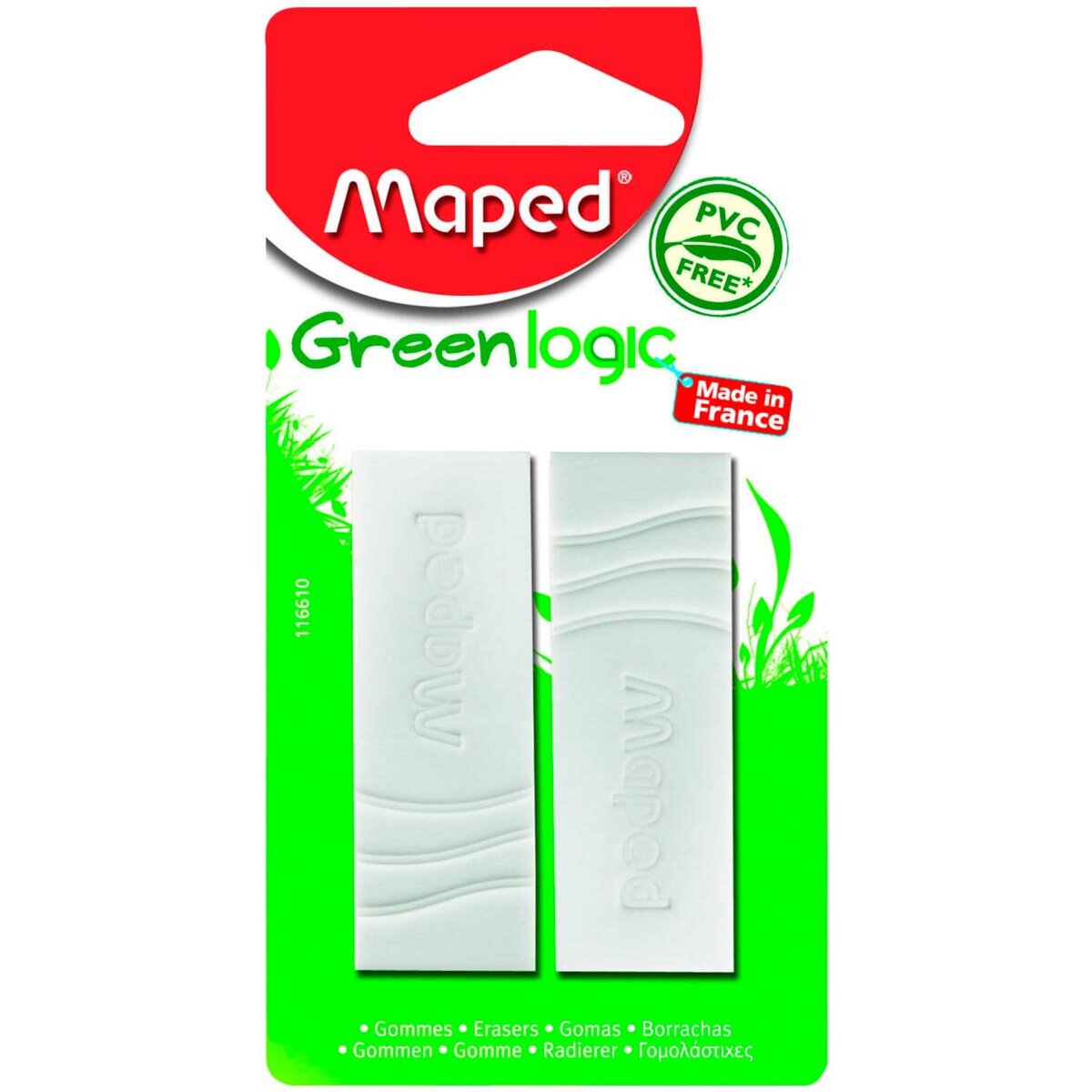 MAPED  Lot de 2 gommes blanches Greenlogic