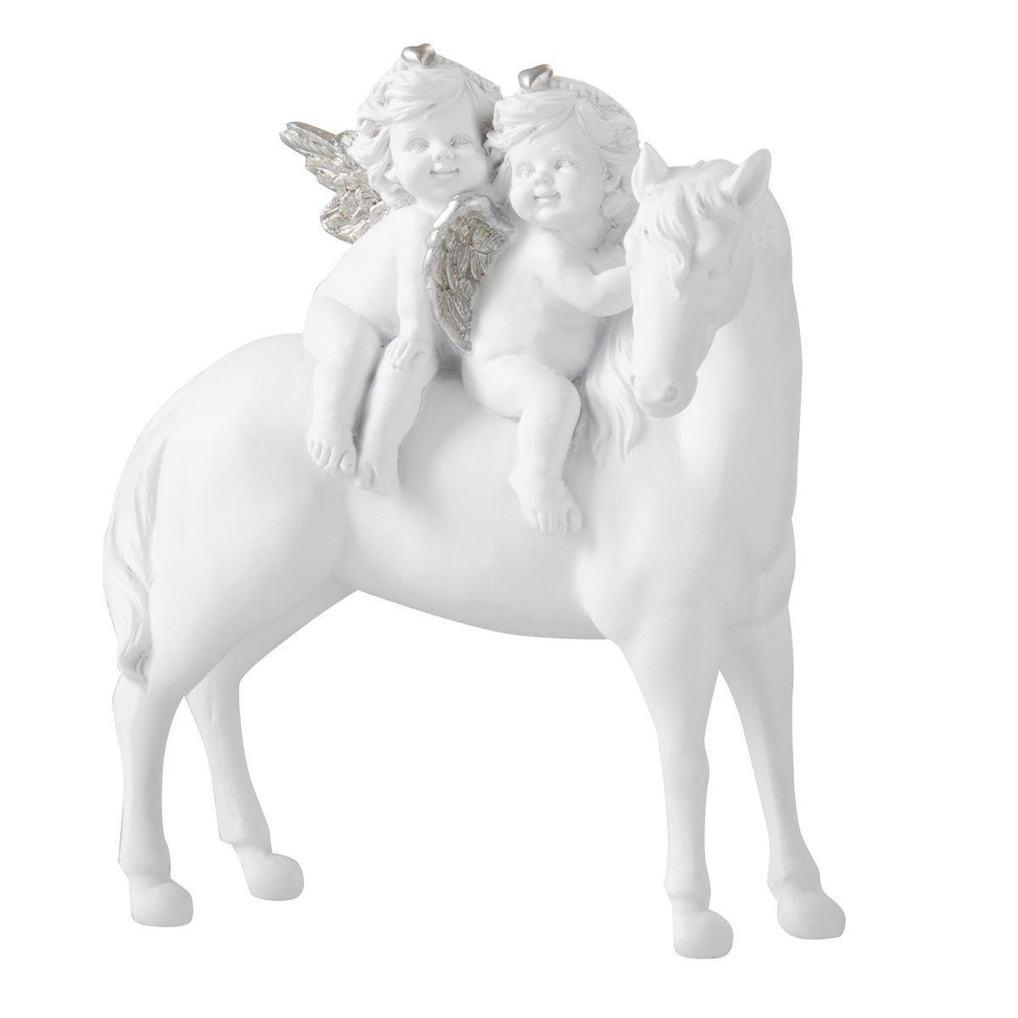 J-LINE Statuette Design  Cheval & 2 Anges  18cm Blanc