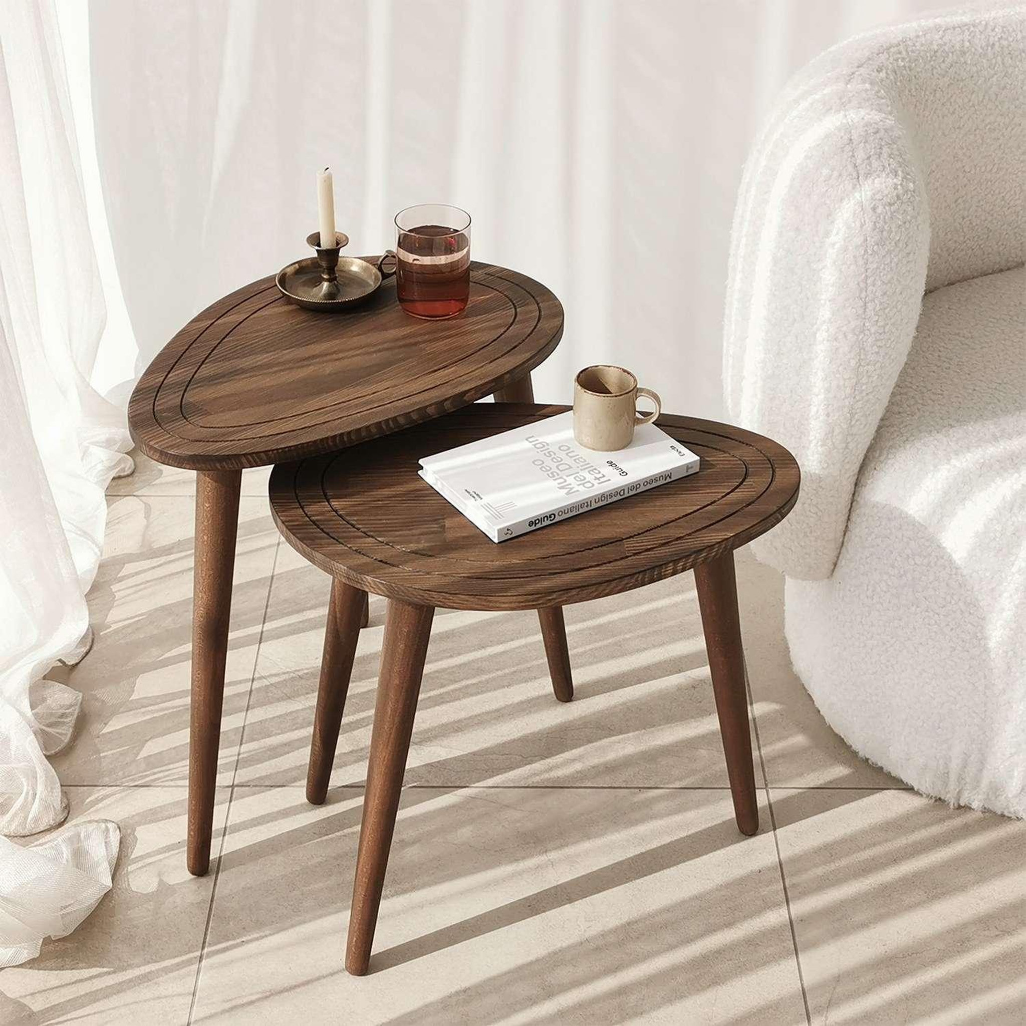Voir la diapositive 2 : TOILINUX Lot de 2 tables d'appoint théodore en bois massif