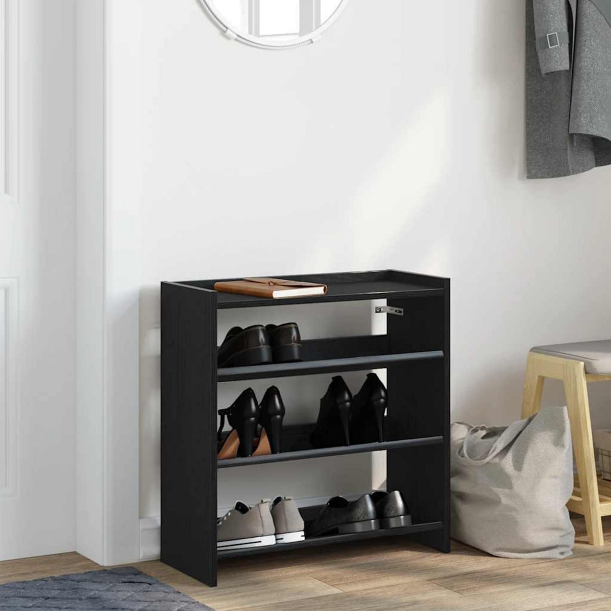 VIDAXL Etagere a chaussures noir 60x25x62 cm bois d'ingenierie