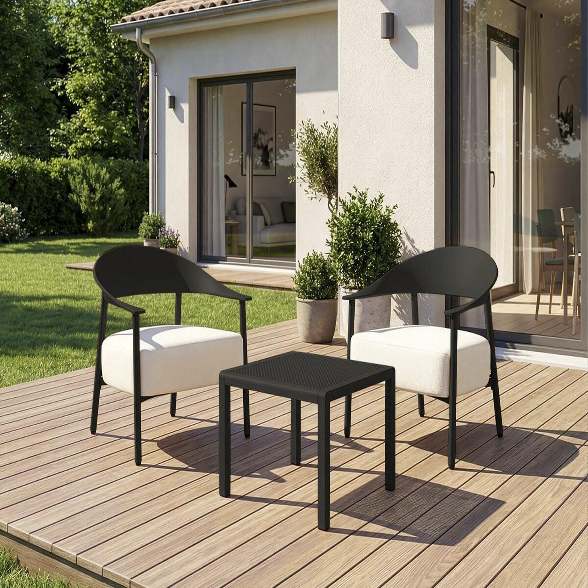 Voir la diapositive 2 : Habitat et Jardin Lot de 2 fauteuils de jardin en plastique et en métal  céora  - noir