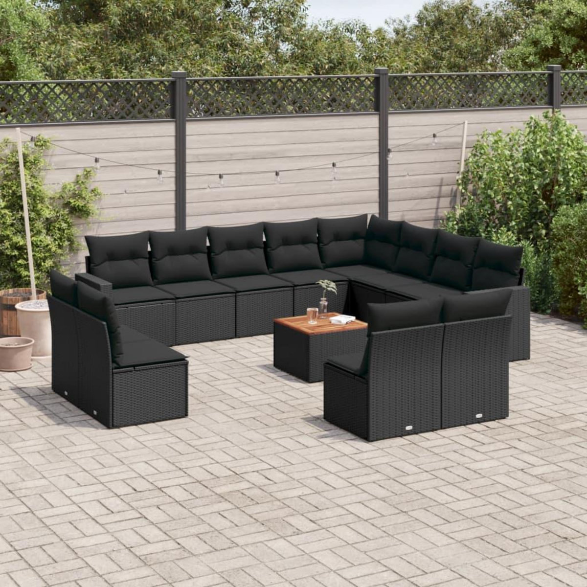 VIDAXL Salon de jardin avec coussins 13 pcs noir resine tressee
