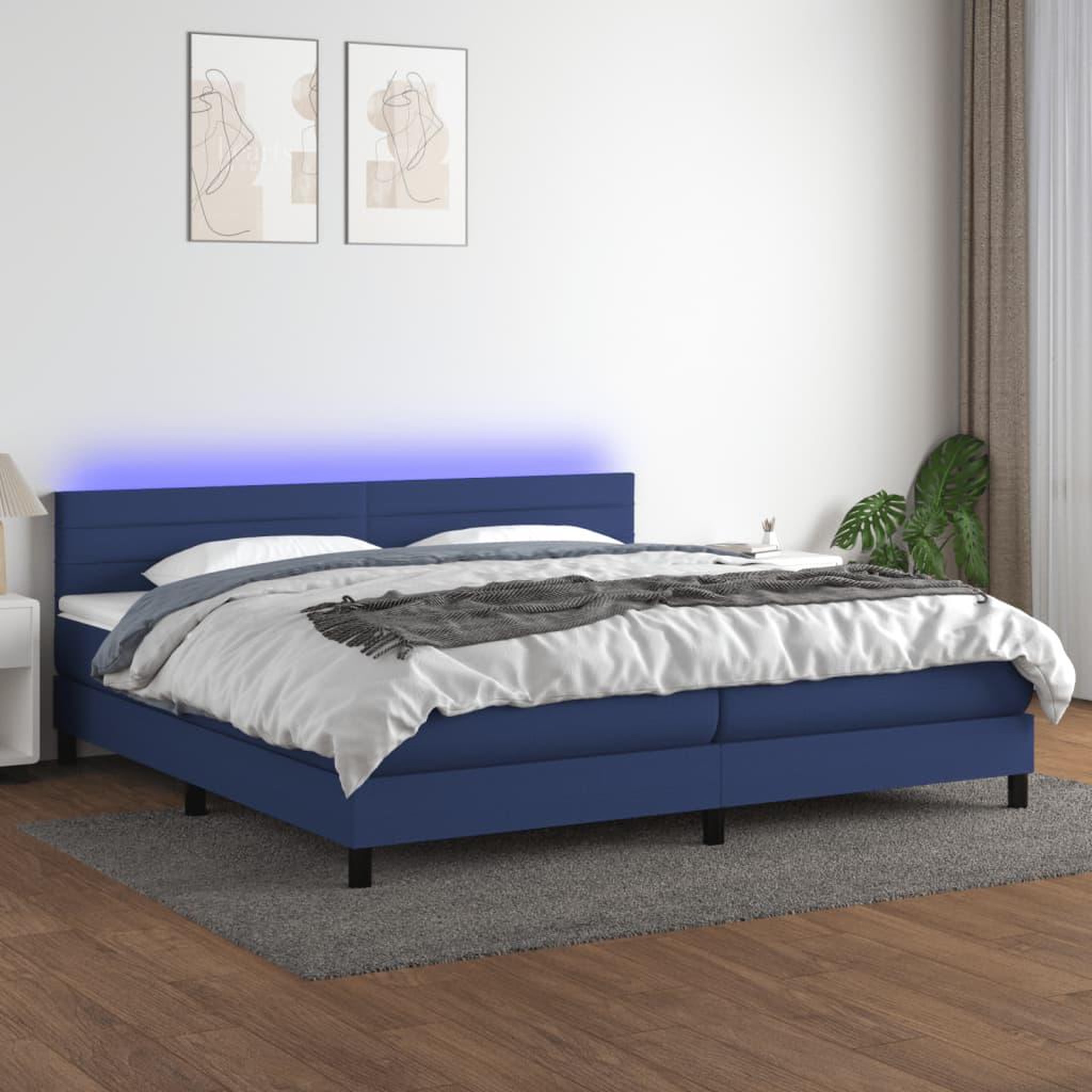 Voir la diapositive 1 : VIDAXL Sommier a lattes de lit et matelas et LED Bleu 200x200 cm Tissu