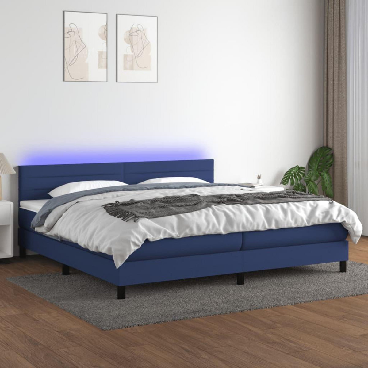 VIDAXL Sommier a lattes de lit et matelas et LED Bleu 200x200 cm Tissu