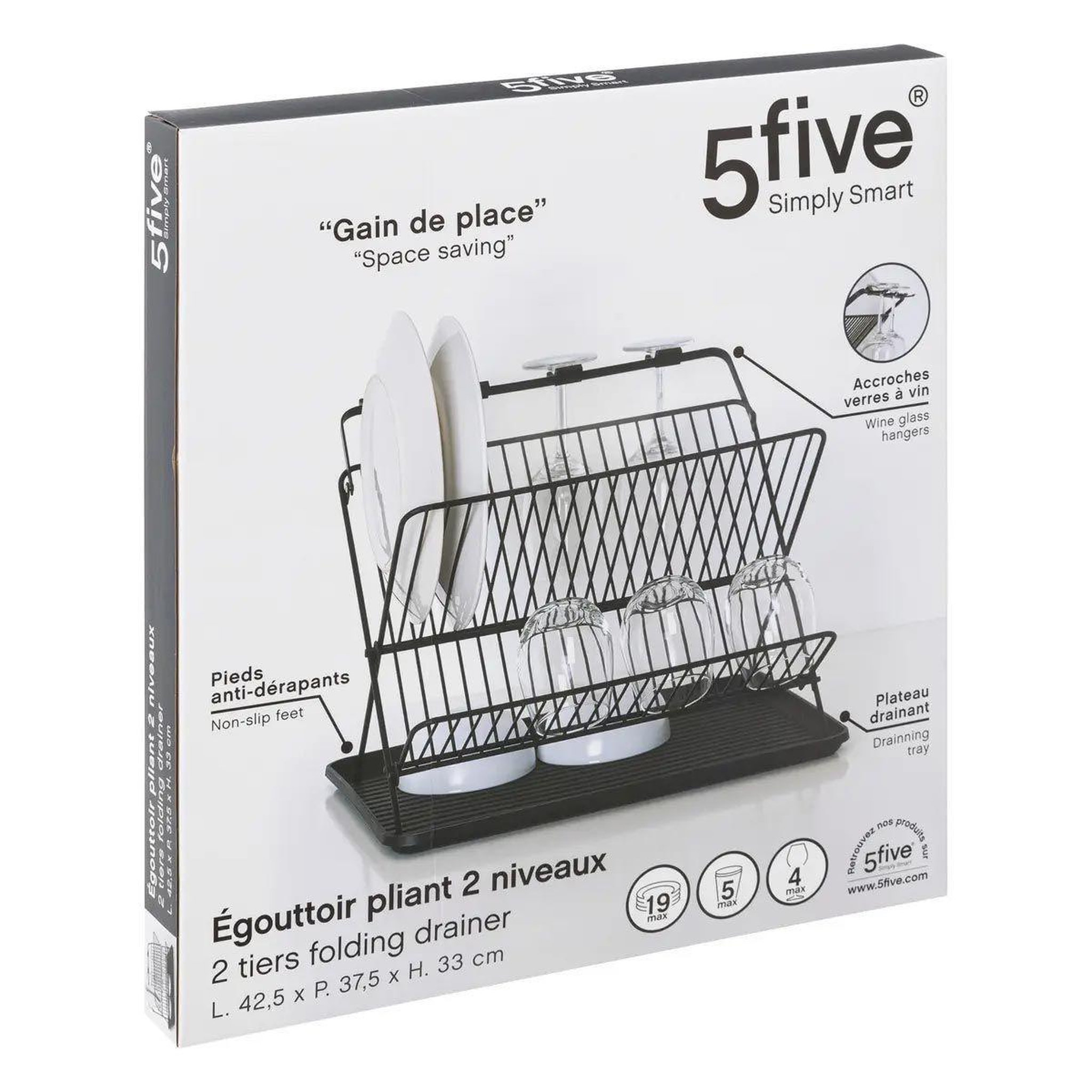 Voir la diapositive 6 : FIVE Égouttoir 2 Niveaux  Pliable  42cm Noir