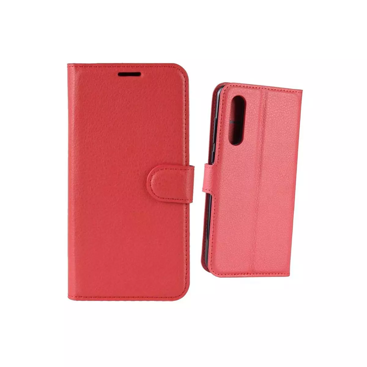 amahousse Housse Xiaomi Mi 9 SE folio grainé rouge fermeture par languette aimantée
