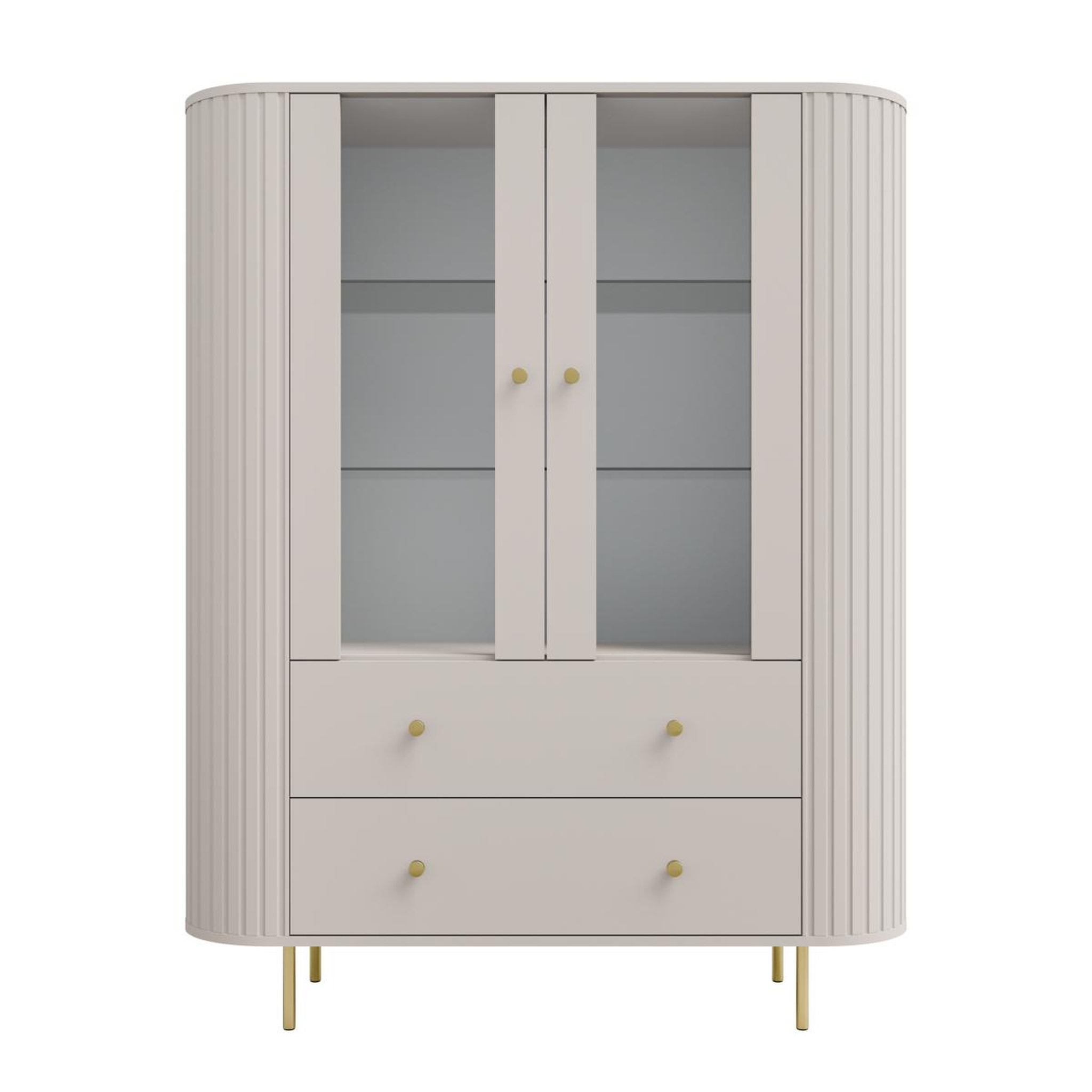 JLC KREATION Vitrine moderne 2 portes beige et doré forme arrondie lilio