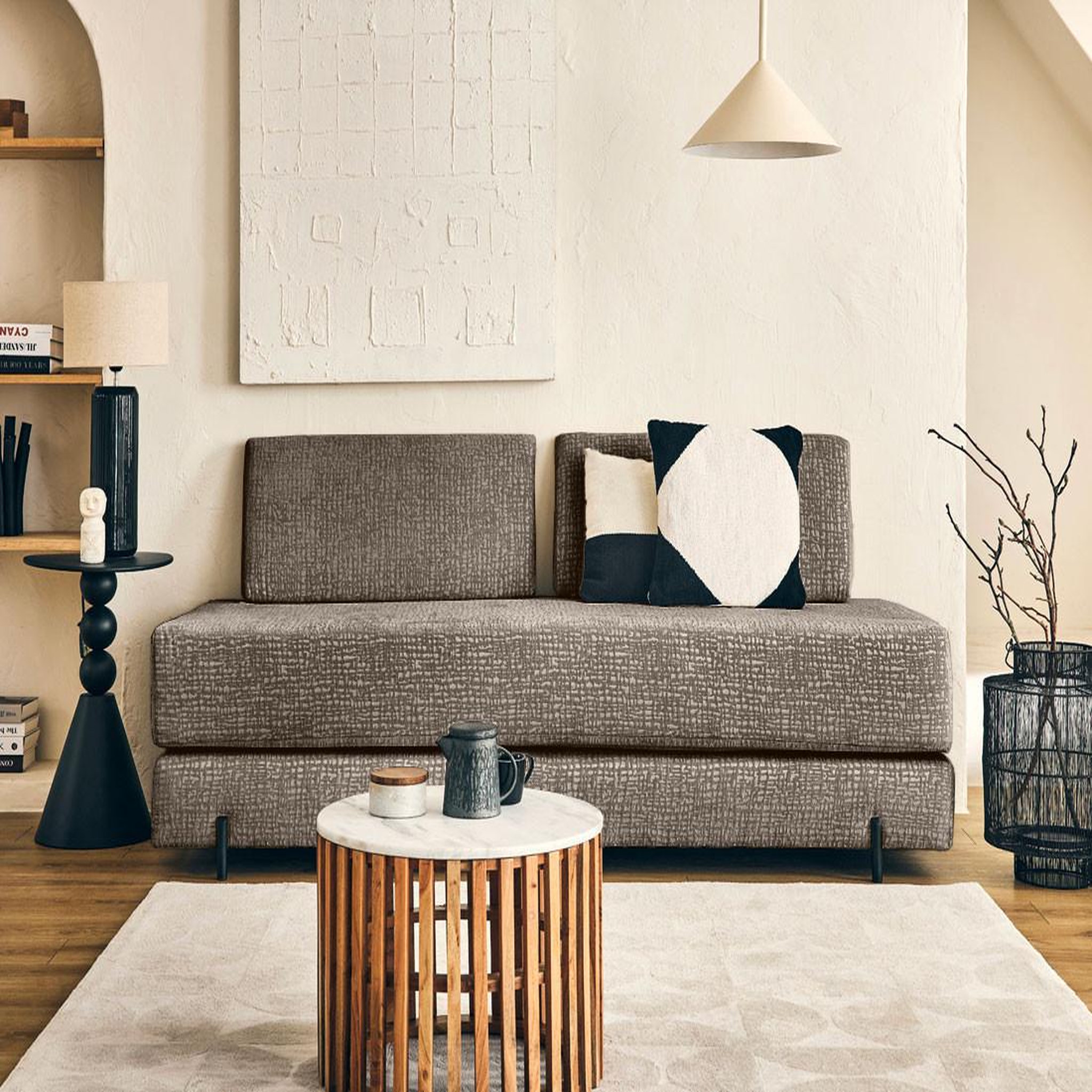Voir la diapositive 3 : BEST MOBILIER Brescia - banquette 3 places convertible en tissu velours relief