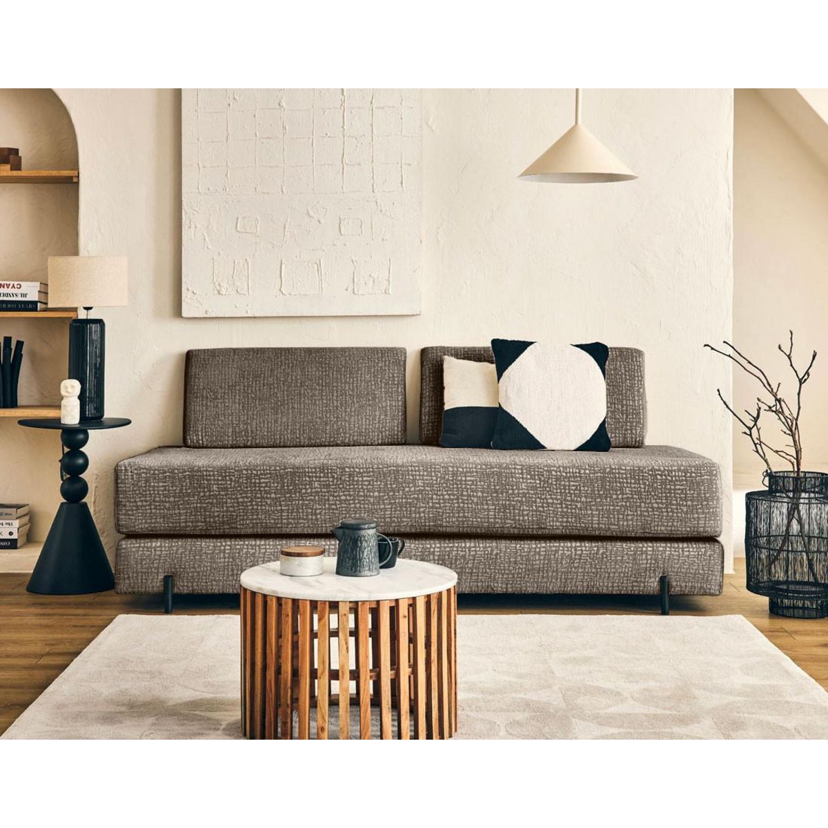 BEST MOBILIER Brescia - banquette 3 places convertible en tissu velours relief