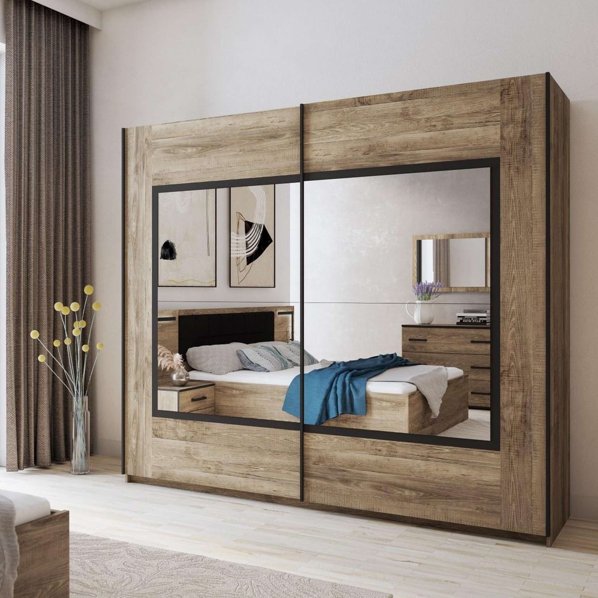 Voir la diapositive 3 : JLC KREATION Armoire adulte en bois avec portes coulissantes pierre