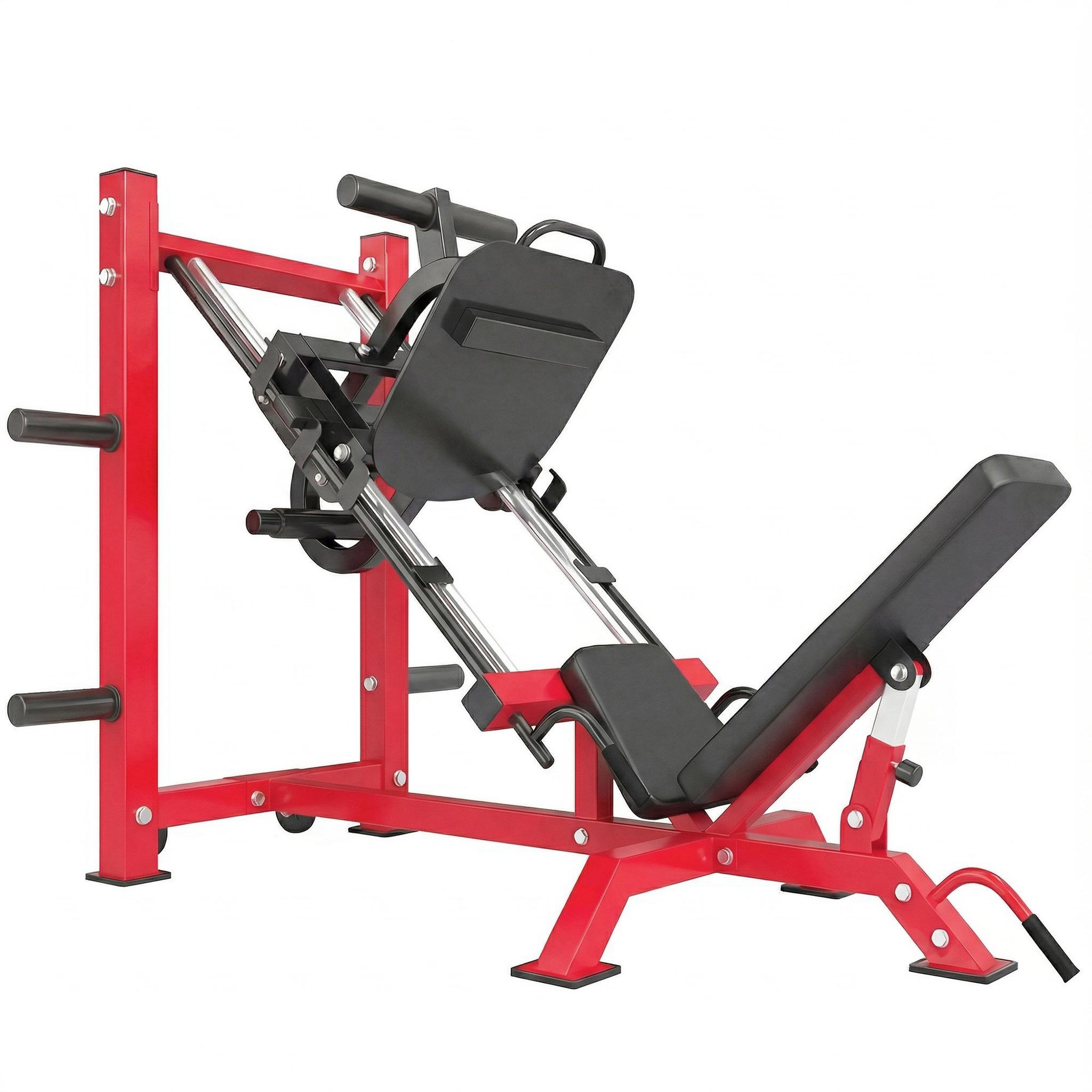 Voir la diapositive 5 : HOMCOM Presse à cuisses leg press machine pro 455kg compatible disques 25/50mm noir rouge