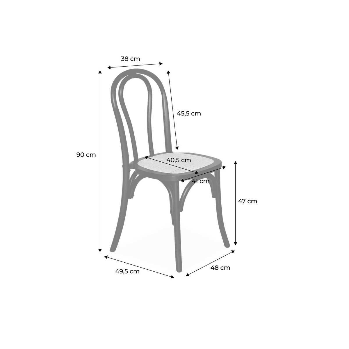 SWEEEK Lot de 4 chaises vintage en bois avec assise en rotin et dossier arrondi. coloris naturel. L 48 x P 49.5 x H 90cm